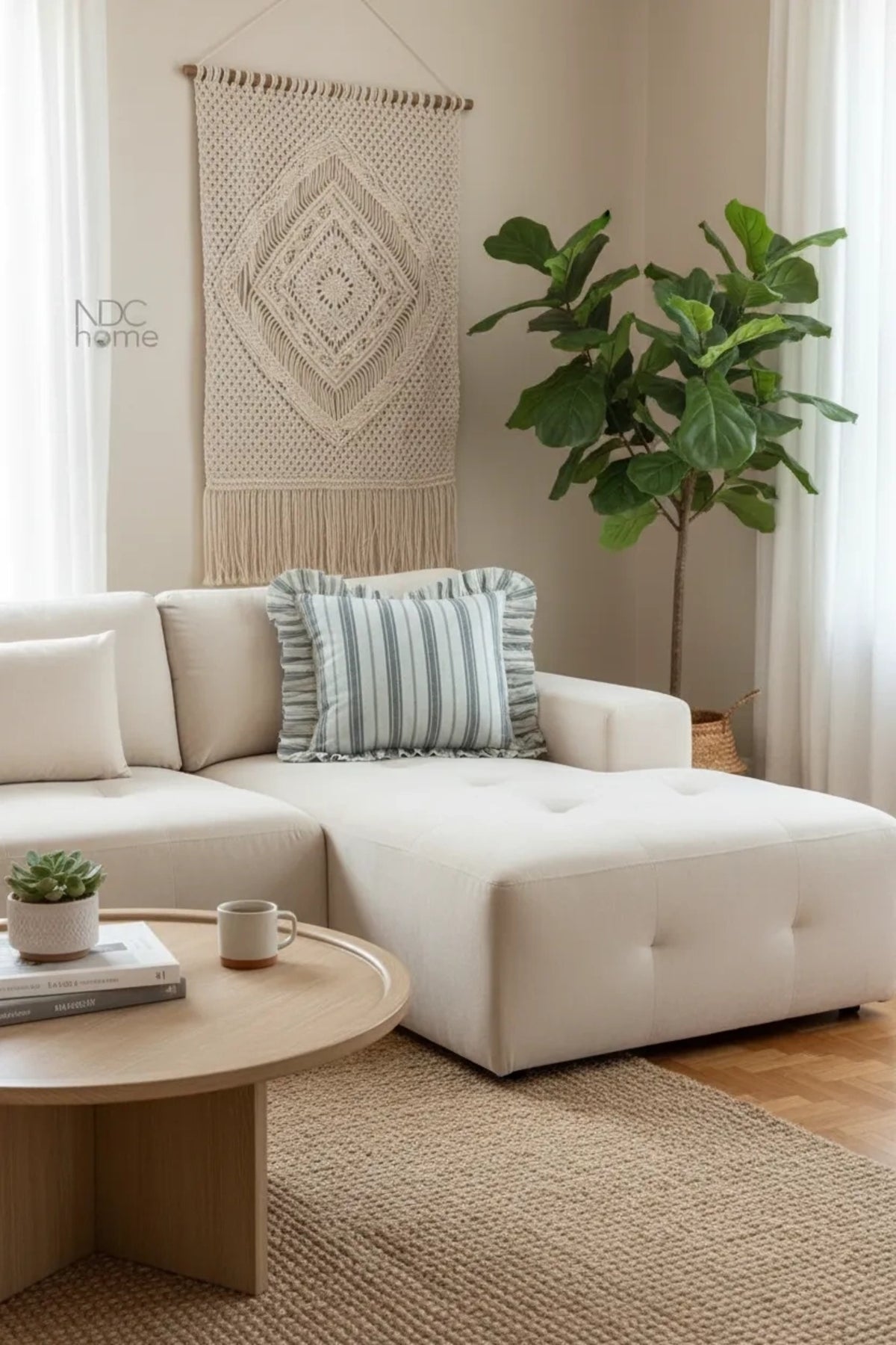 NDC HOME Premium Keten Gri Kalın Çizgili Fırfırlı KIrlent Kırlent Kılıfı (43 x 43 )