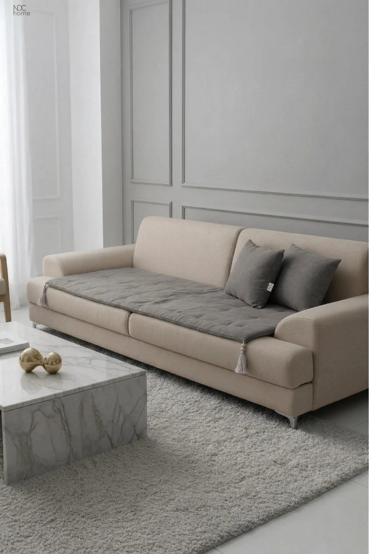 NDC HOME Luxury Keten Koltuk Pedi / Şiltesi [Kırlentli] - Füme