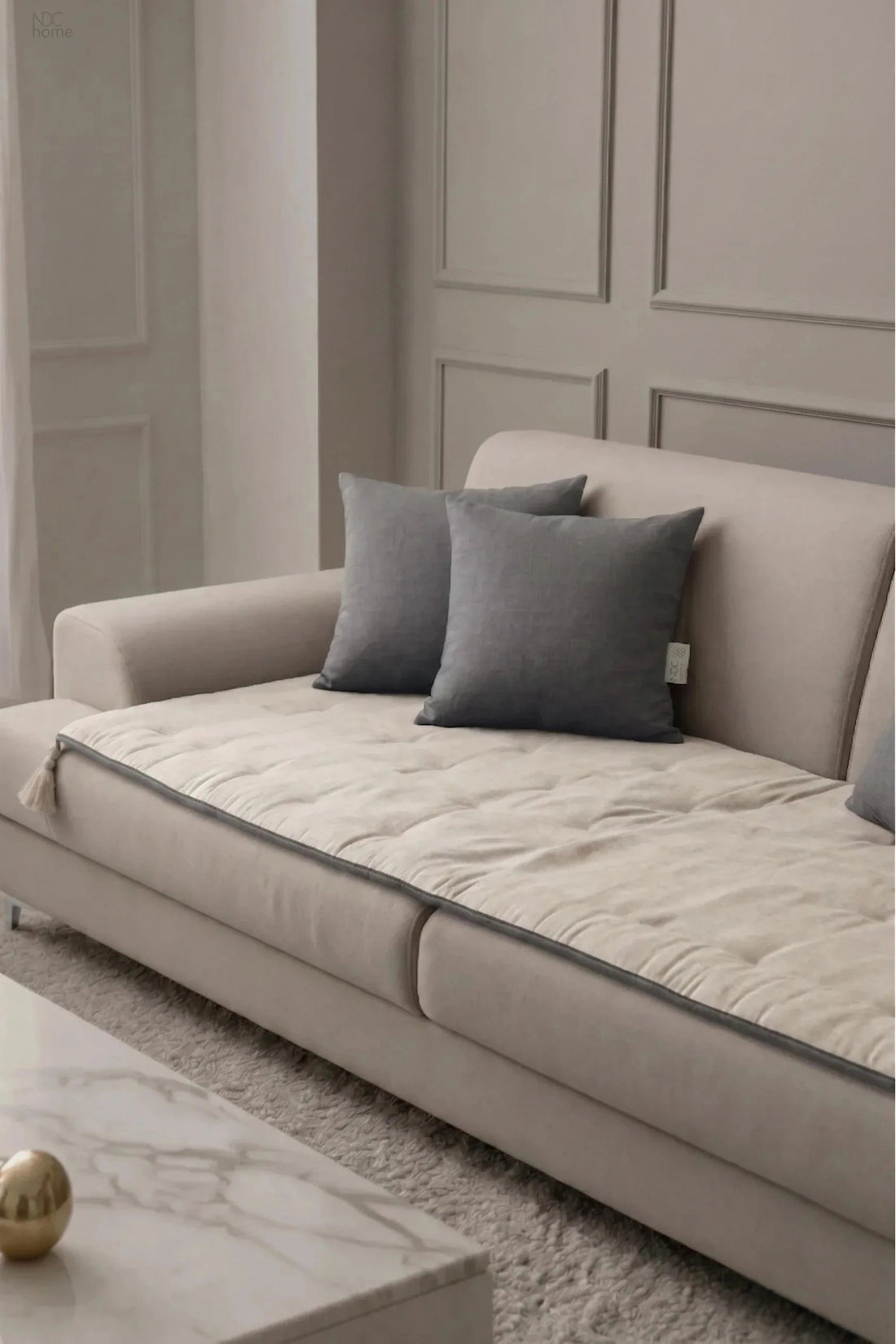 NDC HOME Luxury Çift Taraflı Keten Koltuk Pedi / Şiltesi [Kırlentli] - Füme-Krem