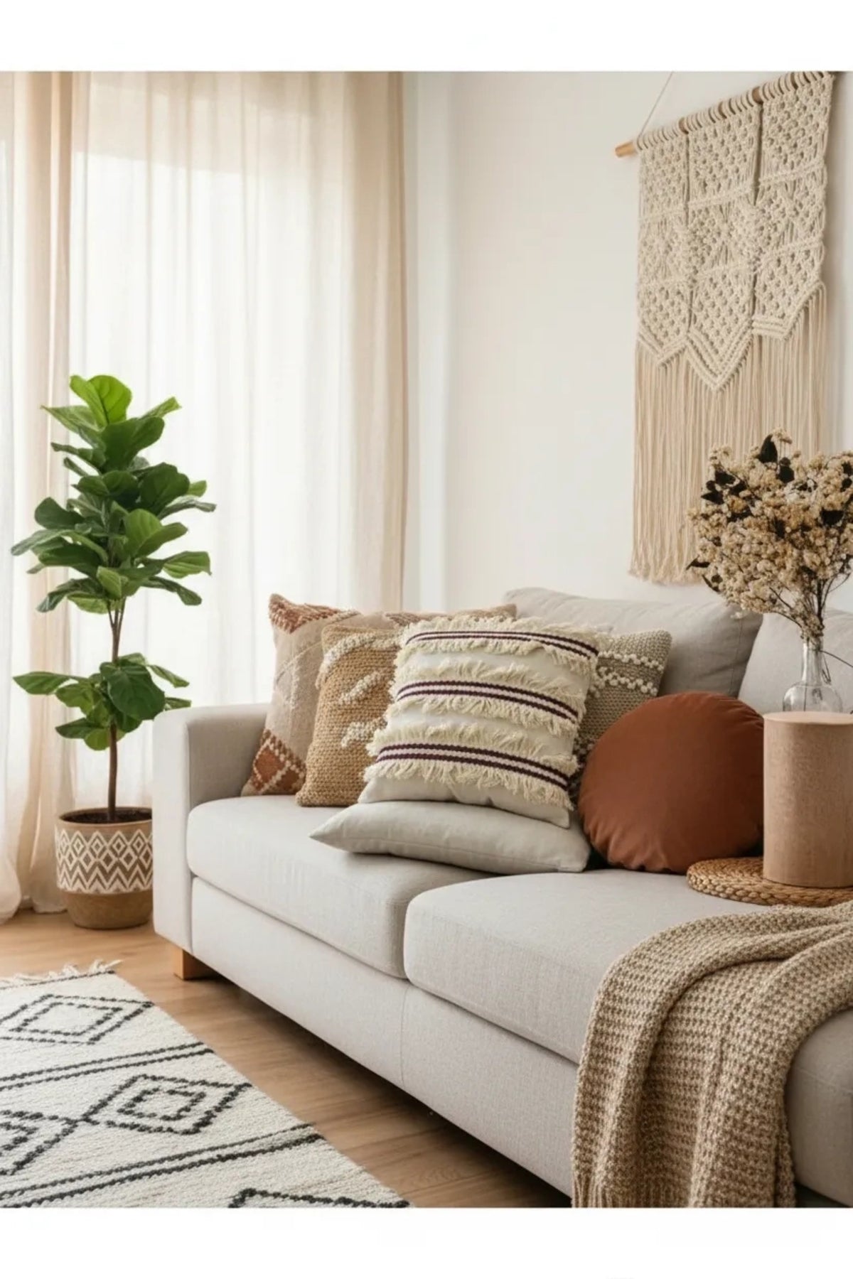 NDC HOME 3Püsküllü Ara Desenli Keten Krem Kırlent 2 Adet Kırlent Kılıfı(43 X 43)