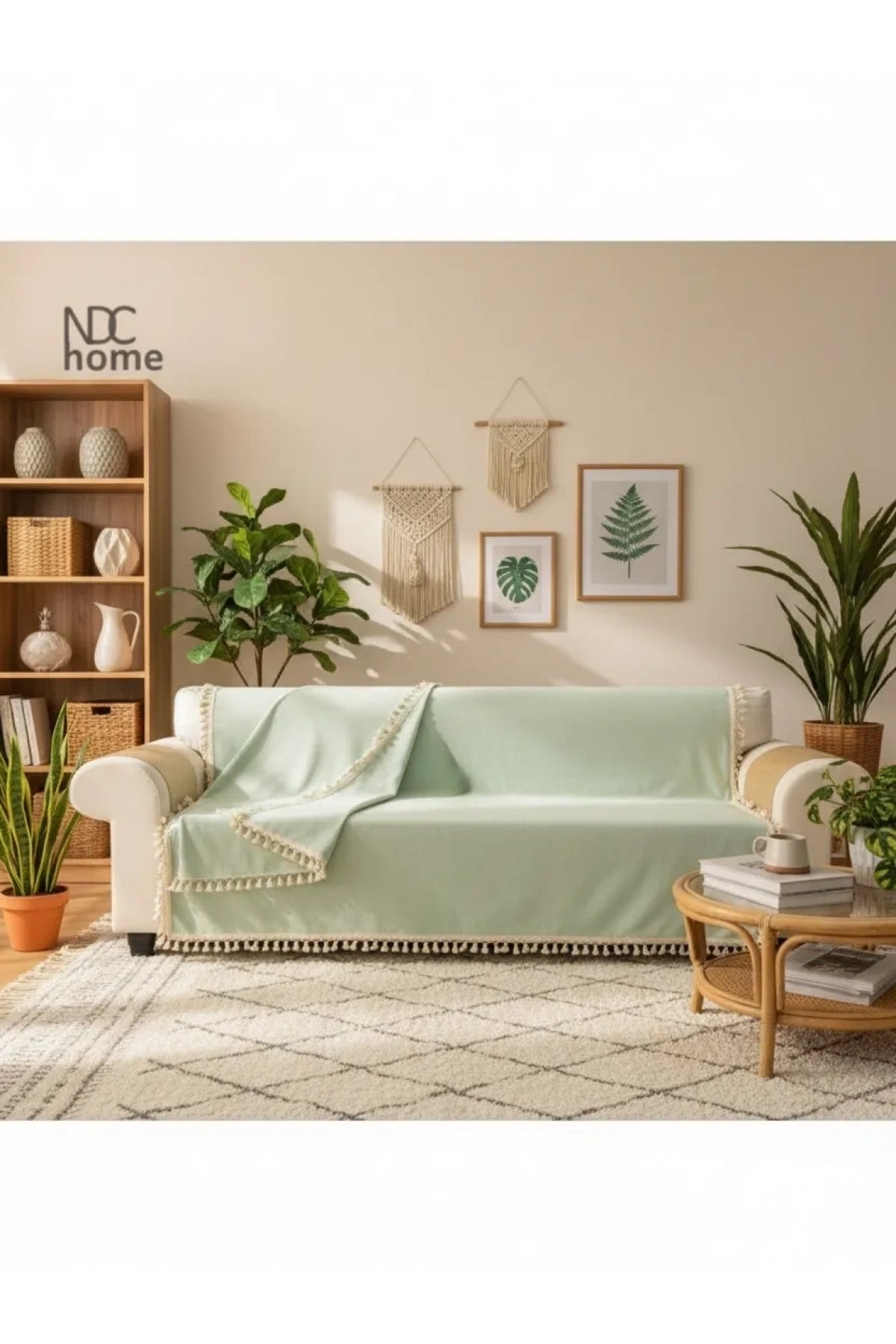 NDC HOME Premium Keten Adaçayı Ponponlu  Koltuk Örtüsü (170 x 220)