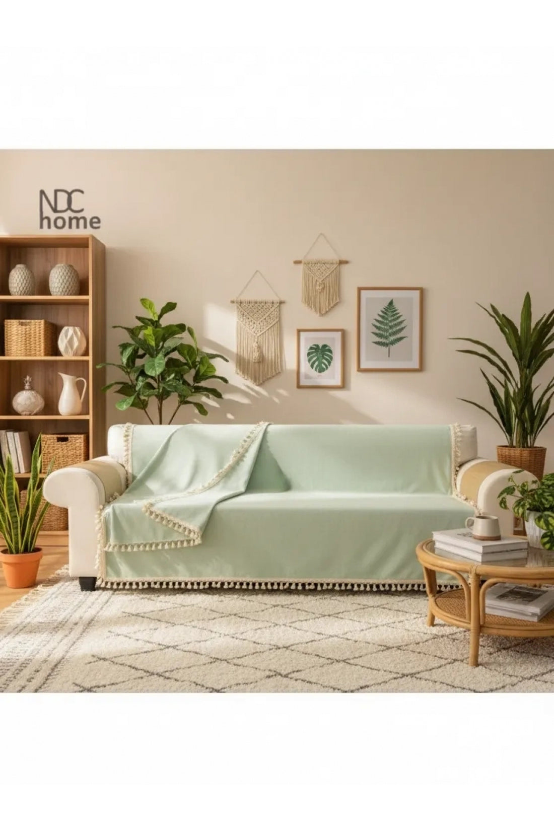 NDC HOME Premium Keten Adaçayı Ponponlu  Koltuk Örtüsü (170 x 220)
