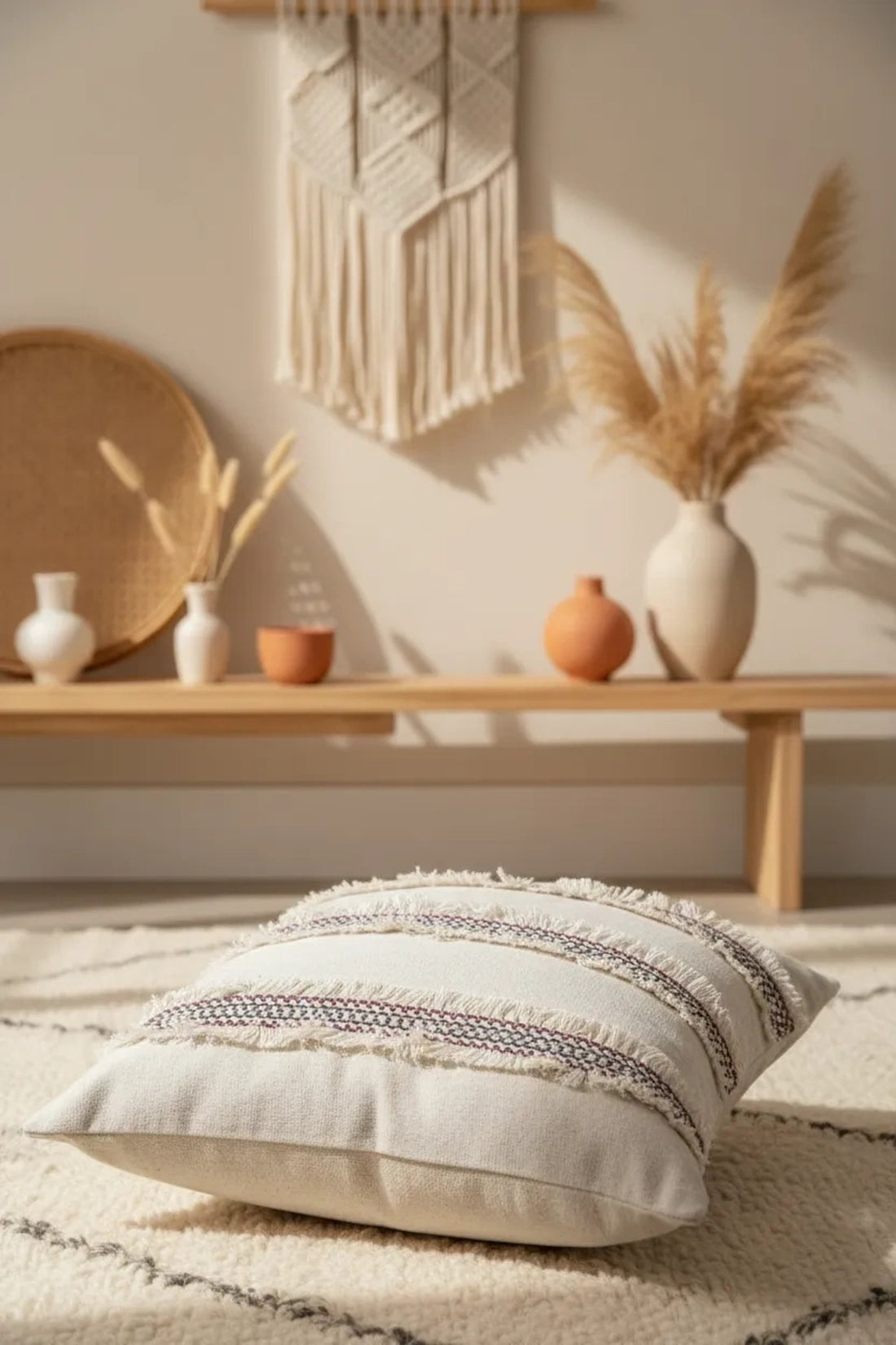 NDC HOME Mini Çift Püsküllü Keten Krem Kırlent 2 Adet Kırlent Kılıfı(43 X 43)