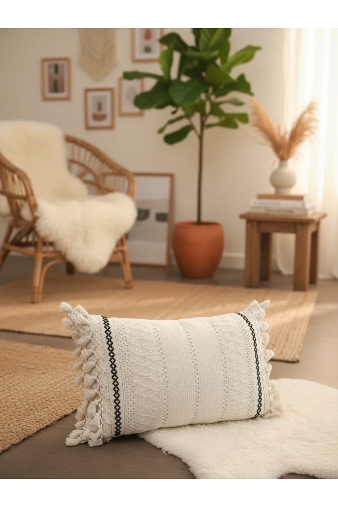 Özel Tasarım Runner Dantelli Keten Krem Kırlent Kılıfı 35x55