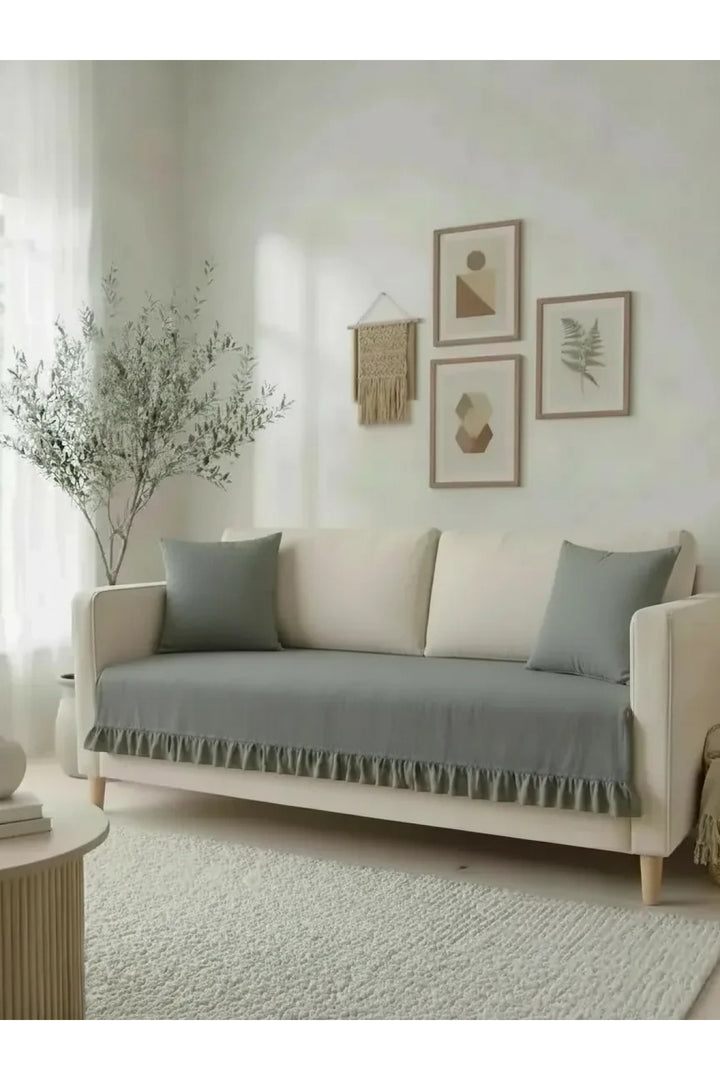 NDC HOME Fırfırlı Keten Koltuk Örtüsü [Kırlentli]-Füme