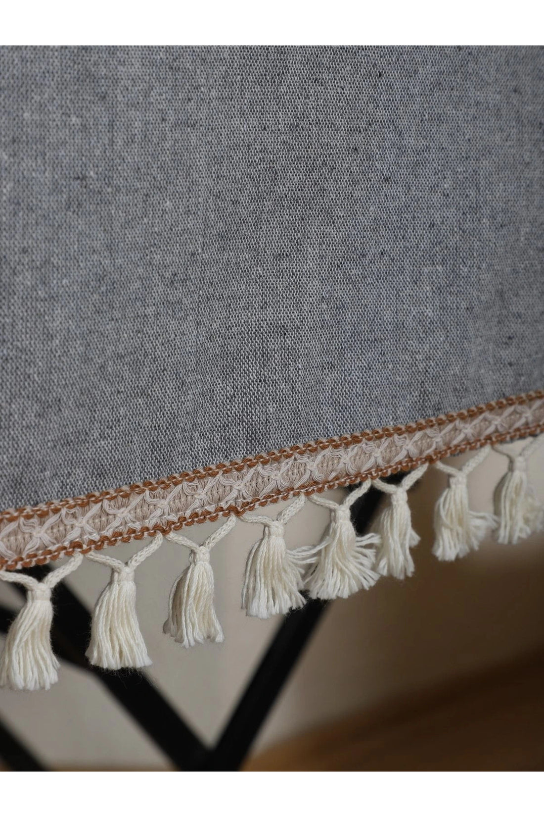 NDC HOME Keten Gri Antrasit Şeritli Ponpon Runner 150 X 45