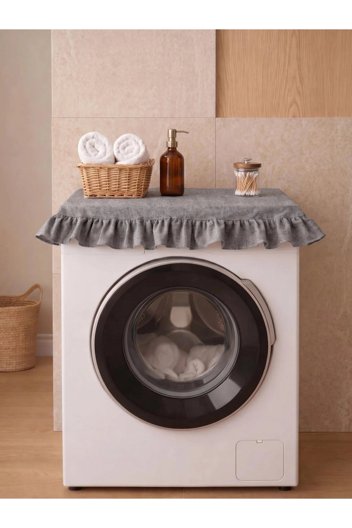 NDC HOME Fırfırlı Çamaşır Makinesi Örtüsü - Çeyizlik Dekoratif Banyo Makine Kılıfı- Antrasit