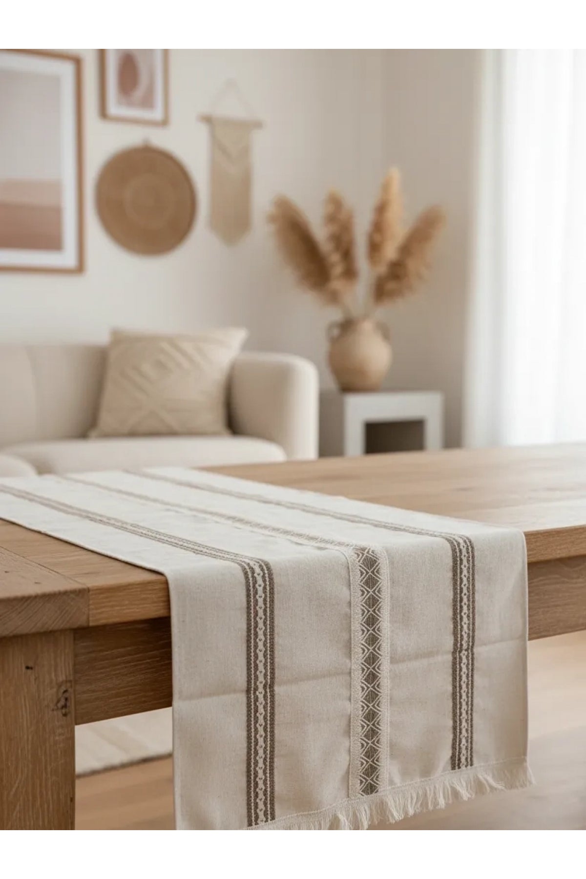 NDC HOME Keten Üstü 3 Dantelli Püsküllü Runner (50 x150)