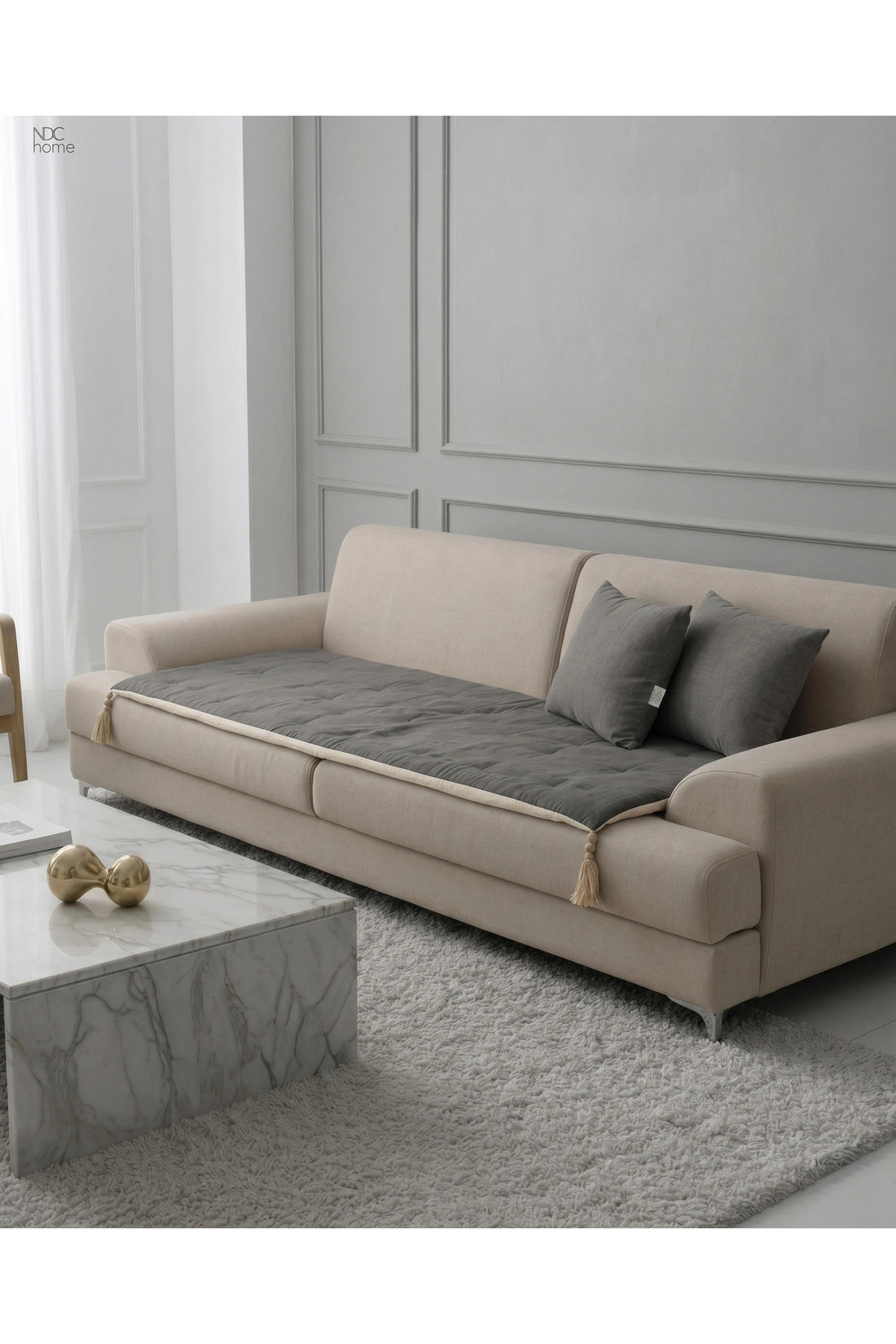 NDC HOME Luxury Çift Taraflı Keten Koltuk Pedi / Şiltesi [Kırlentli] - Füme-Krem