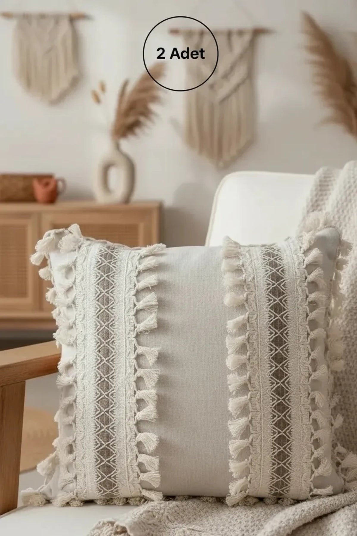 NDC HOME Kalın Dantel Ponponlu Krem Kırlent Kırlent Kılıfı (43 x 43)
