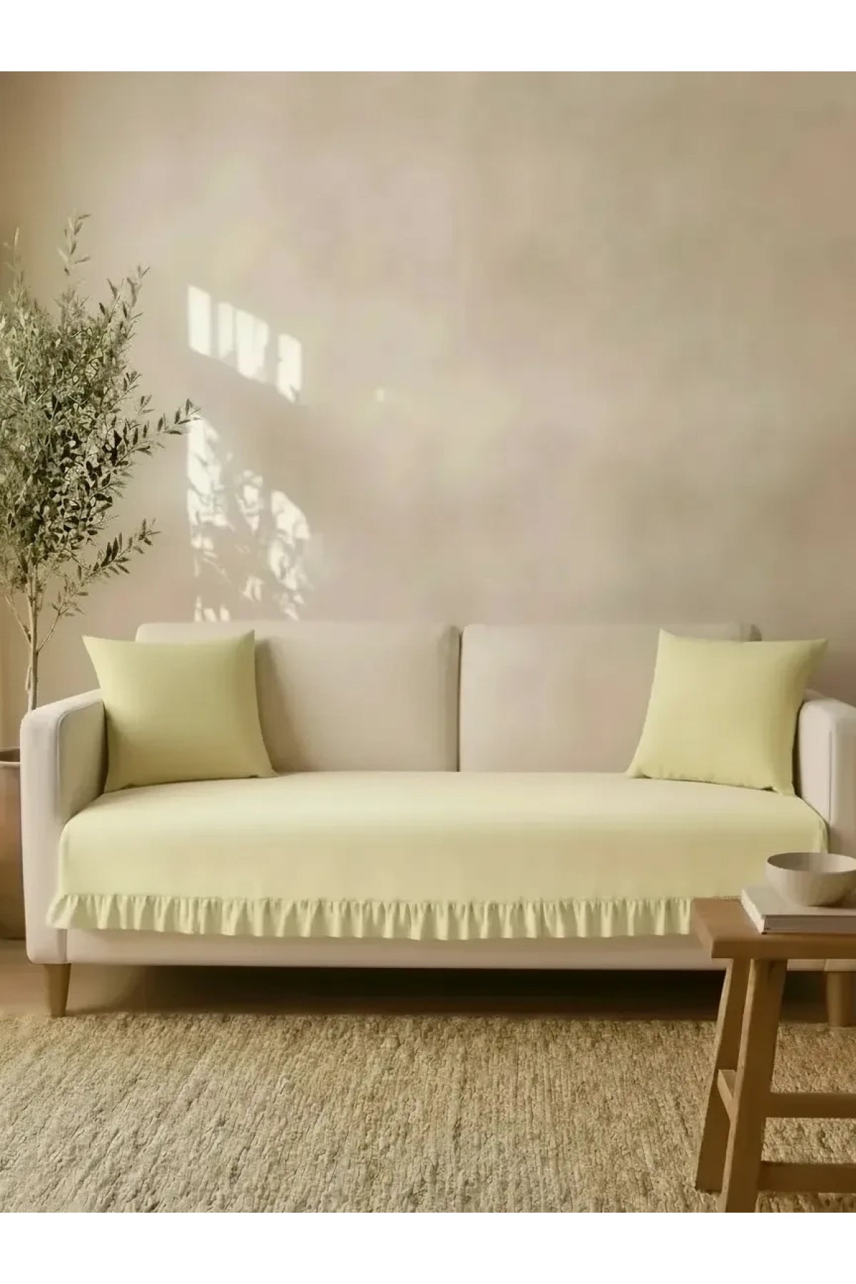 NDC HOME Fırfırlı Keten Koltuk Örtüsü [Kırlentli]-Sarı