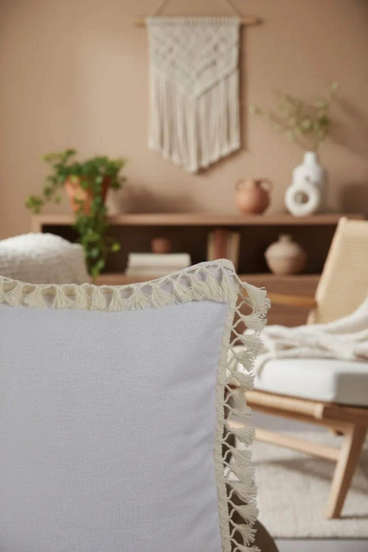 NDC HOME Keten Beyaz Ponponlu Kırlent Kırlent Kılıfı 43 X 43