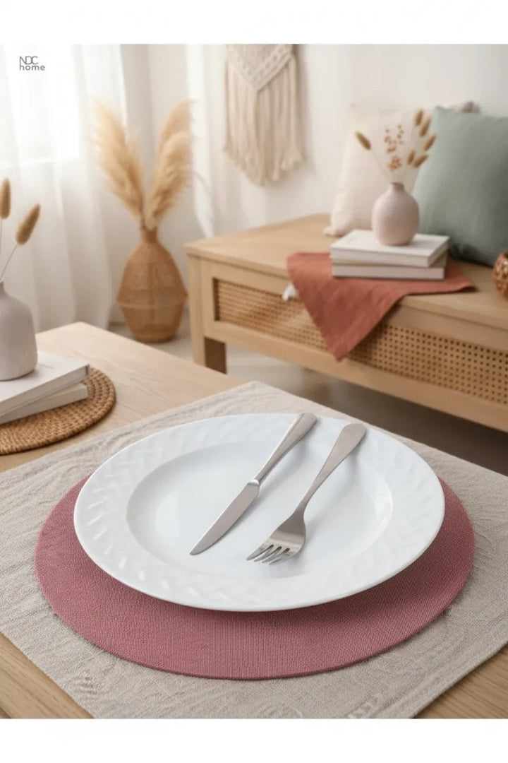 NDC HOME Keten Amerikan Servis ve Supla ve Supla Kılıfı. (6'lı Takım)