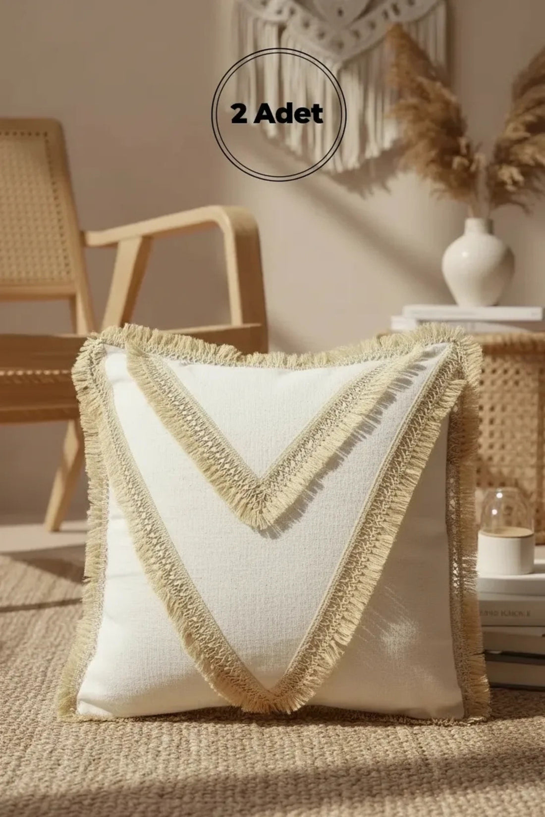 NDC HOME Özel Tasarım Tekli Keten Krem Kırlent Kılıfı 43x43
