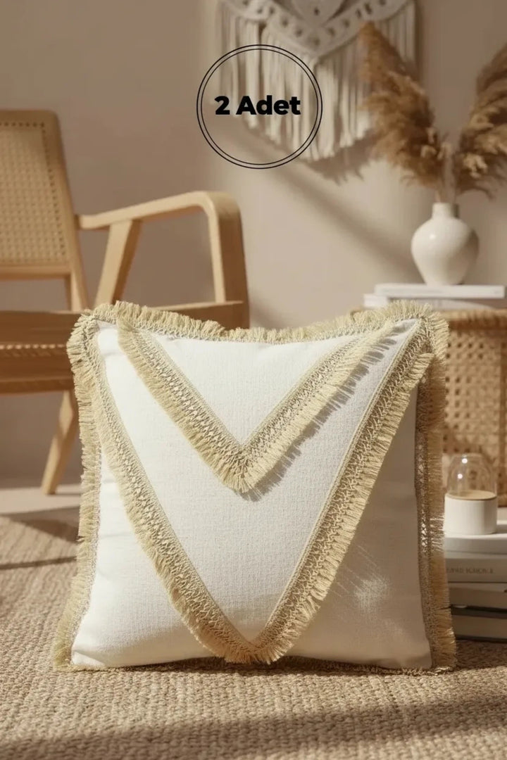 NDC HOME Özel Tasarım Tekli Keten Krem Kırlent Kılıfı 43x43