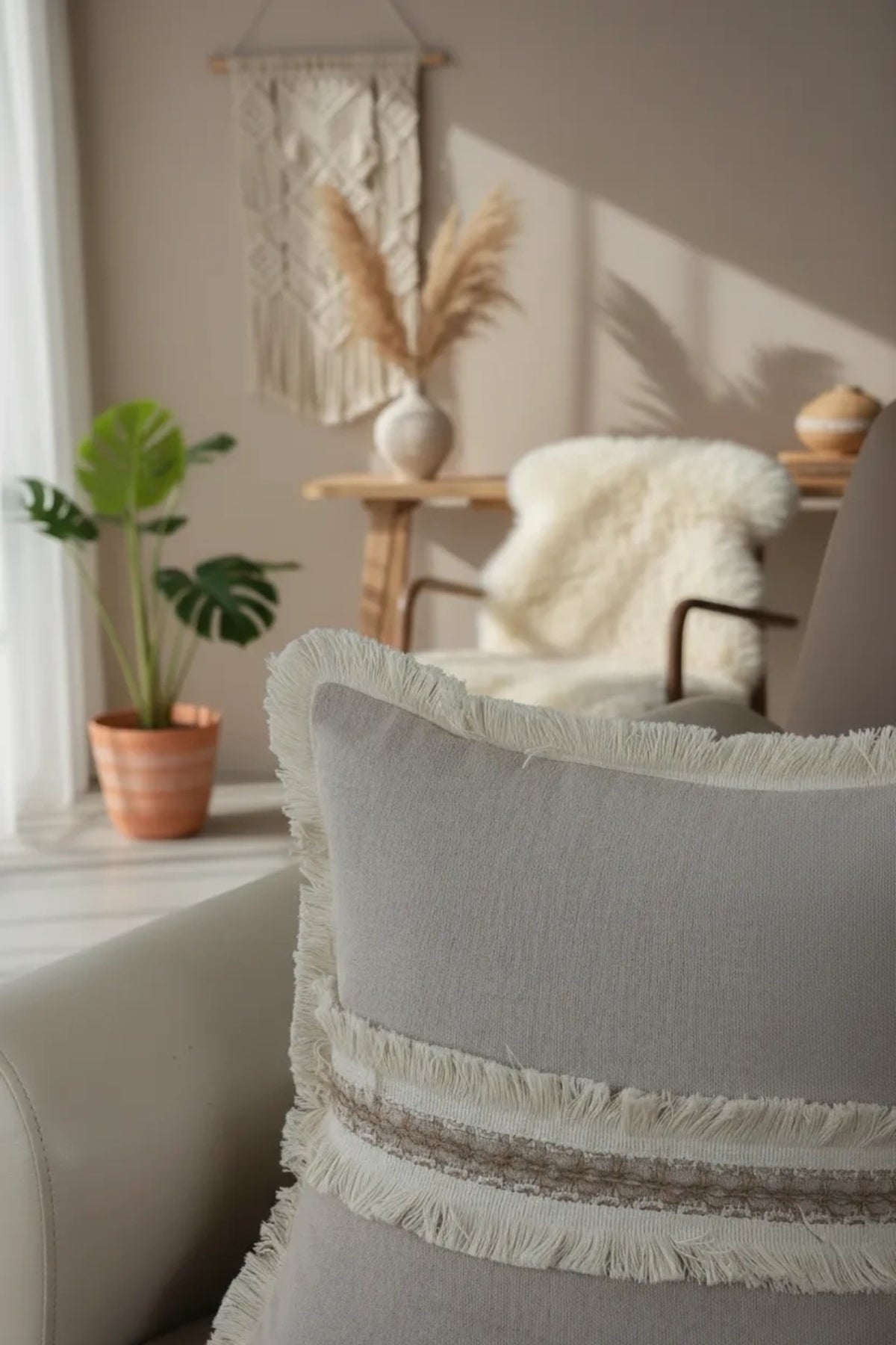 NDC HOME Bej Keten Jüt Dantelli Kırlent Kırlent Kılıfı 43 X 43