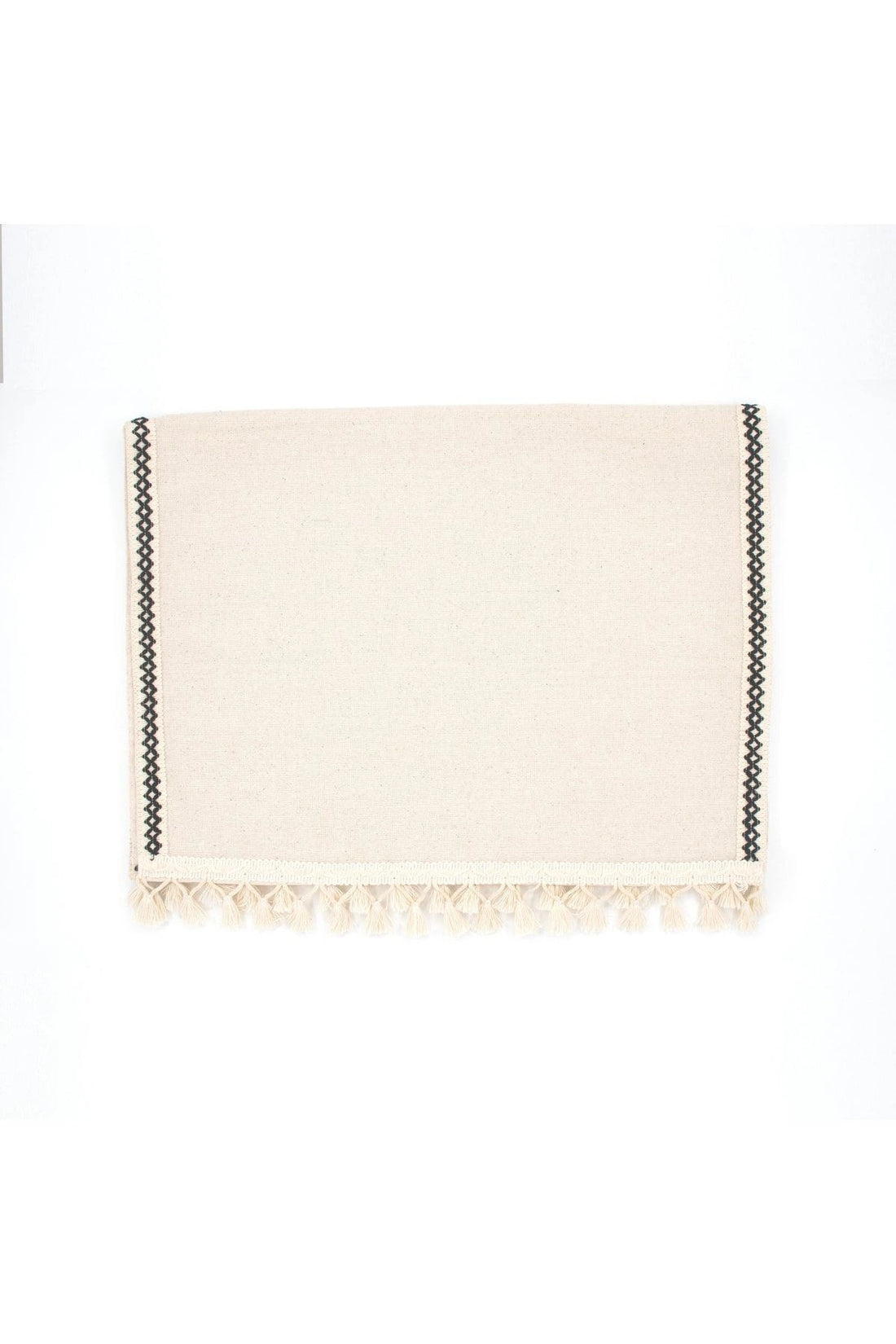 NDC HOME Ham Keten Siyah Şeritli Ponponlu 50 X 150 Cm. Krem Runner.