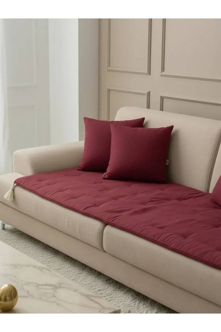 NDC HOME Luxury Keten Koltuk Pedi / Şiltesi [Kırlentli] - Bordo