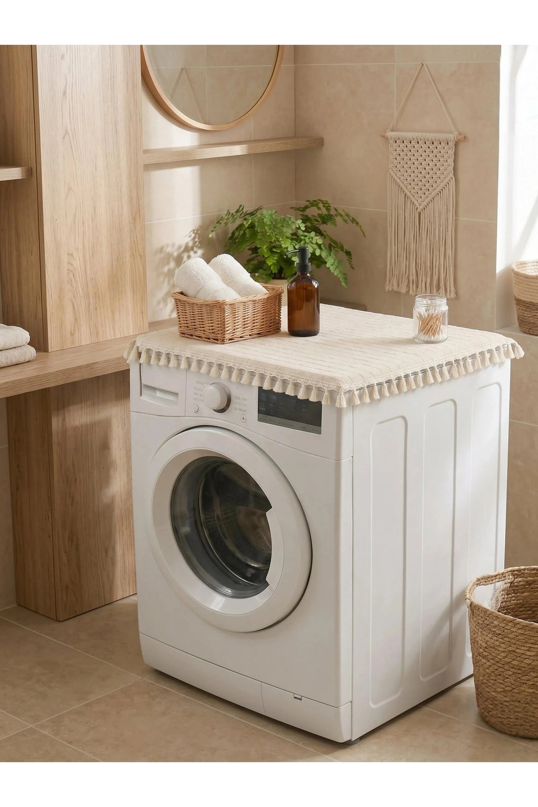 NDC HOME Ham Ponponlu Monica Çamaşır Makinesi Örtüsü - Çeyizlik Dekoratif Banyo Makine Kılıfı