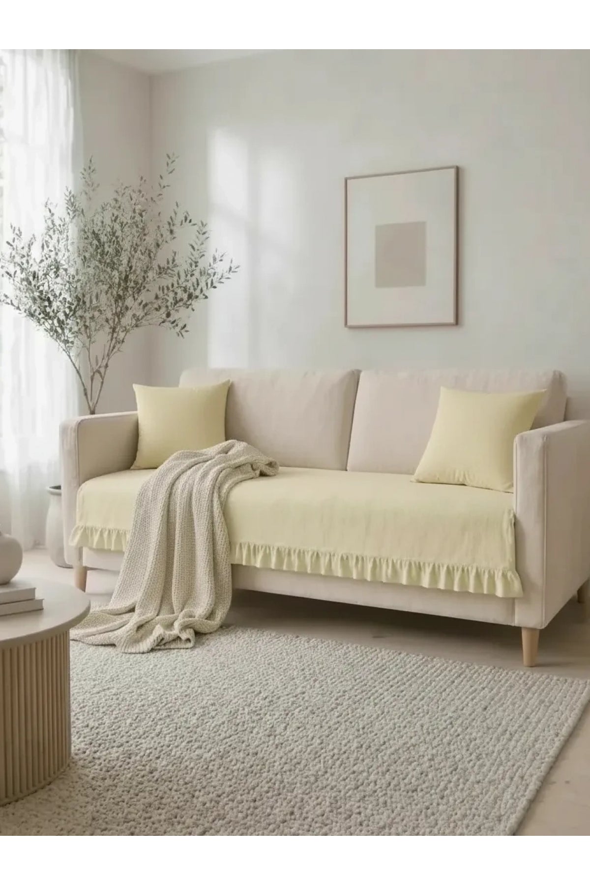 NDC HOME Fırfırlı Keten Koltuk Örtüsü [Kırlentli]-Sarı