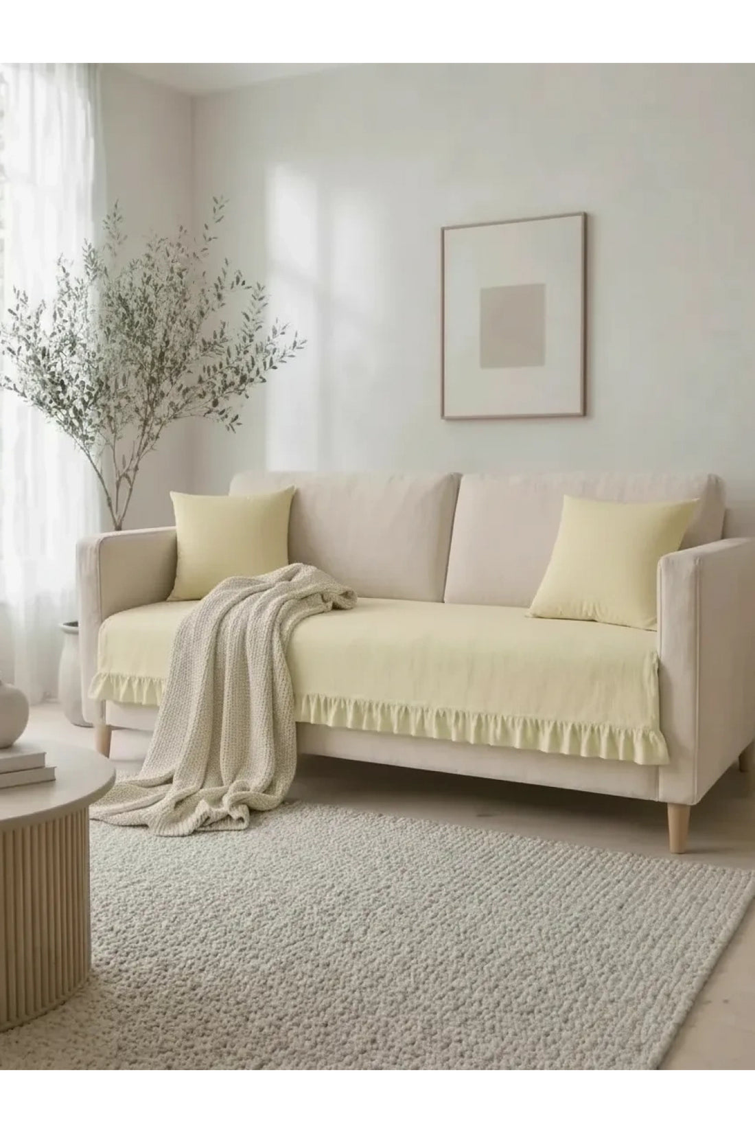 NDC HOME Fırfırlı Keten Koltuk Örtüsü [Kırlentli]-Sarı