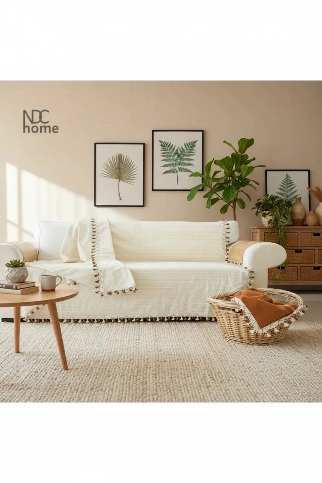 NDC HOME Buldan Dokuması  Keten Ponponlu Koltuk Örtüsü (170 x 220)
