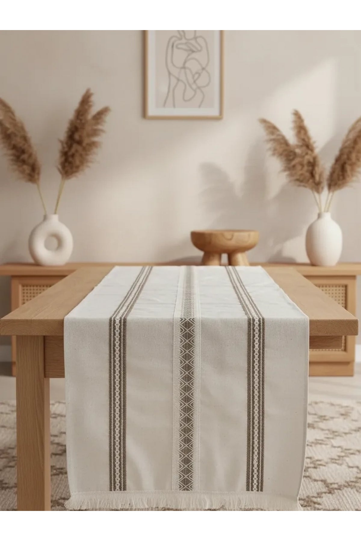 NDC HOME Keten Üstü 3 Dantelli Püsküllü Runner (50 x150)