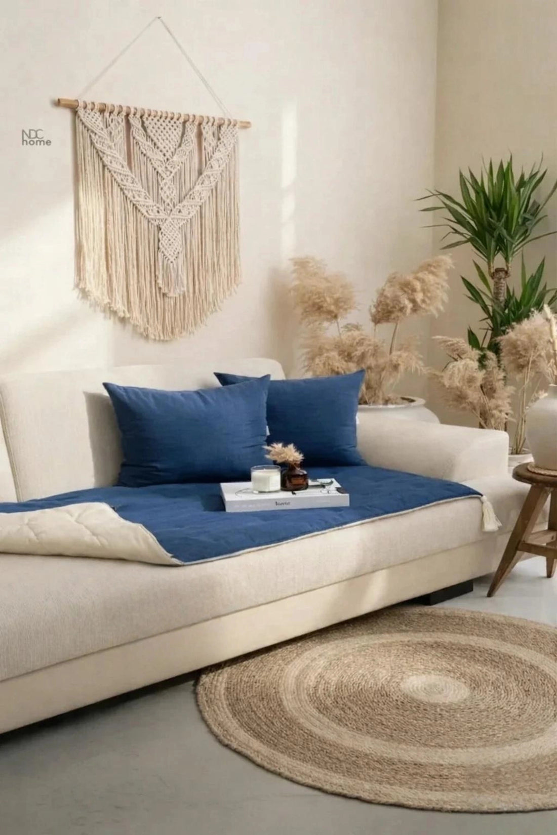NDC HOME Çift Taraflı Keten Koltuk Pedi / Şiltesi [Kırlentli] - Lacivert-Krem
