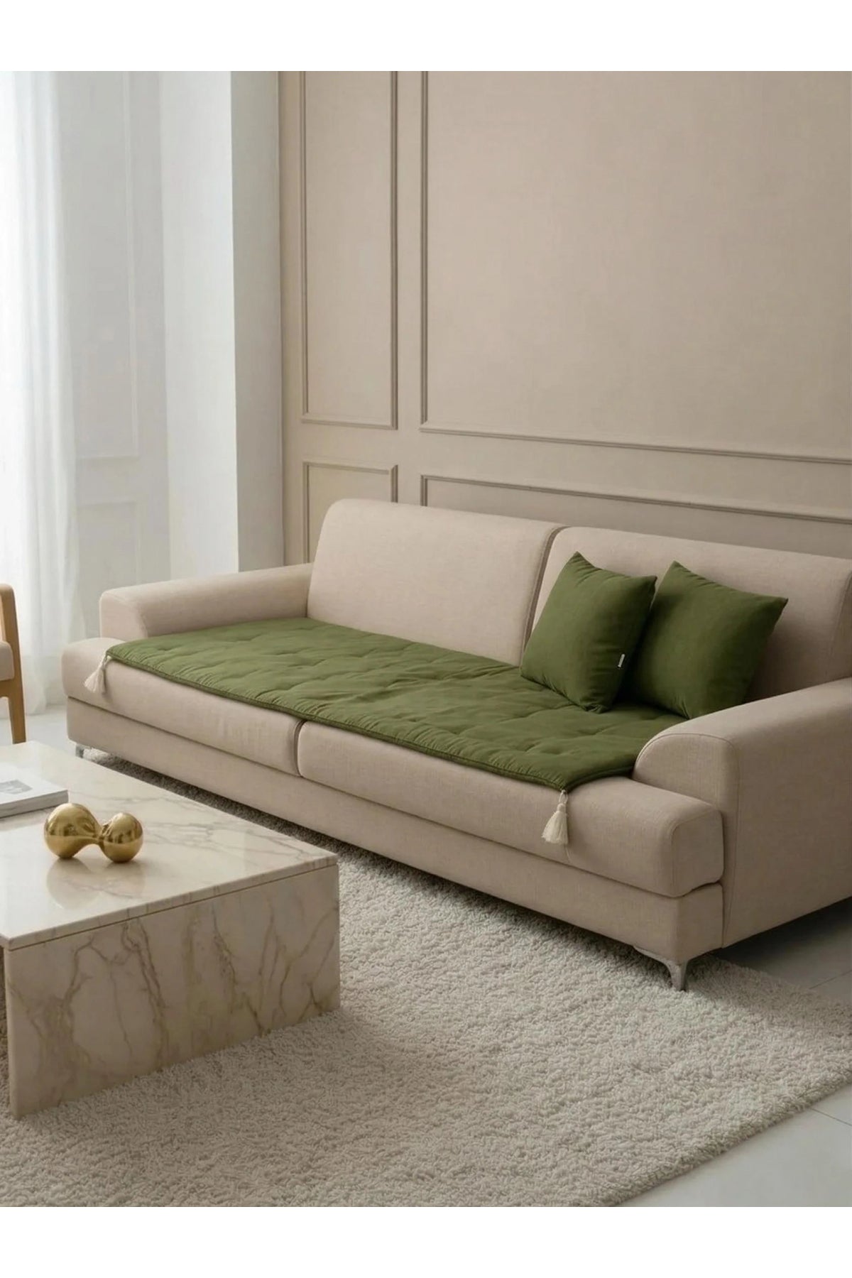 NDC HOME Luxury Keten Koltuk Pedi / Şiltesi [Kırlentli] - Haki