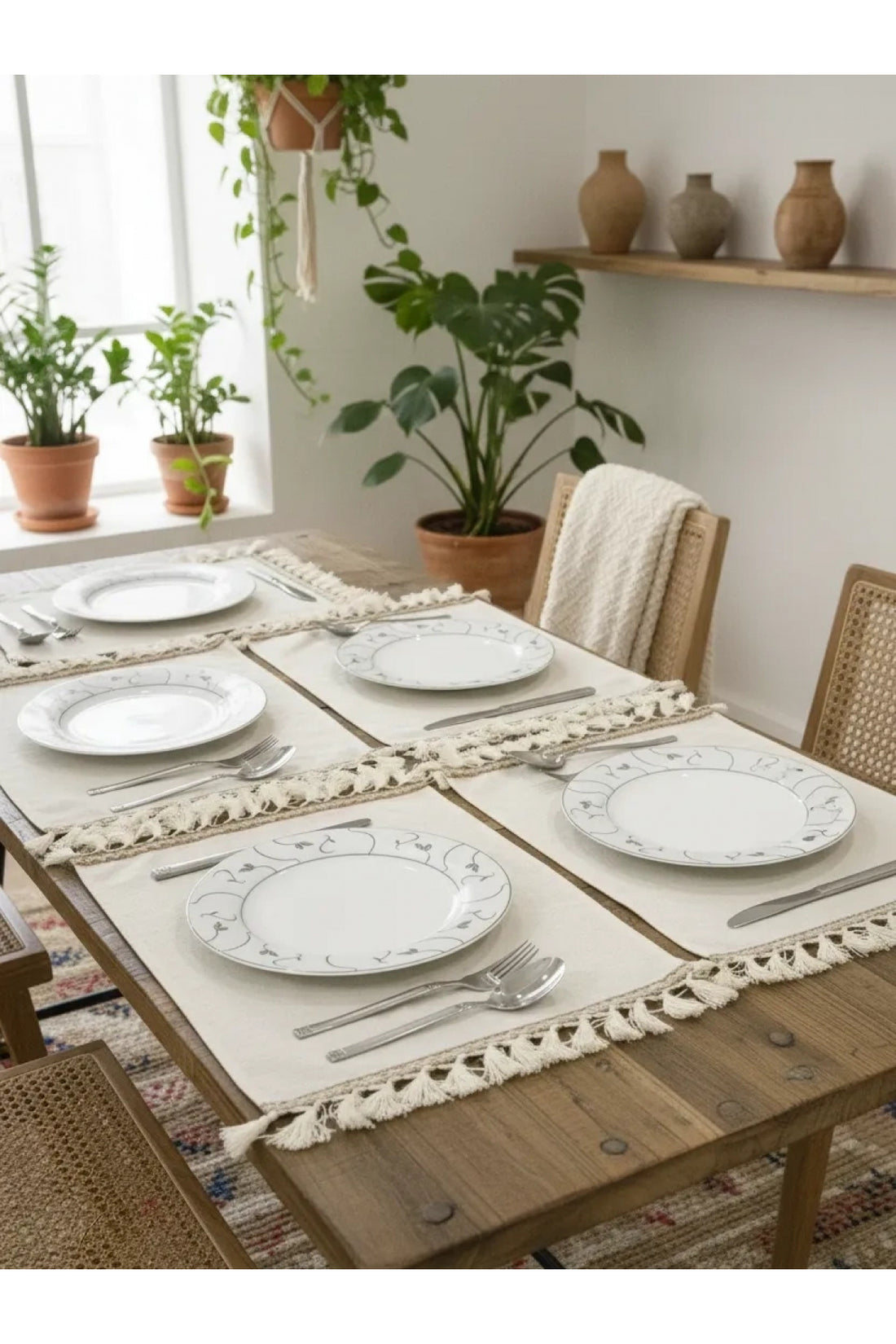 NDC HOME 8Lİ KETEN KAHVERENGİ ŞERİTLİ AMERİKAN SERVİS SETİ [35X55]