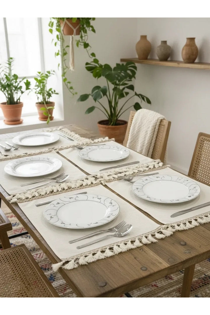 NDC HOME 8Lİ KETEN KAHVERENGİ ŞERİTLİ AMERİKAN SERVİS SETİ [35X55]