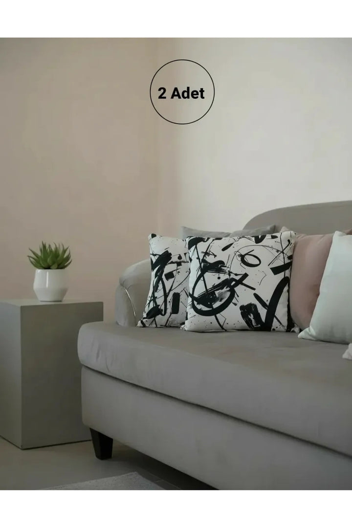 NDC HOME Soyut Desenli Modern Dekoratif Kırlent – Siyah Beyaz Dijital Baskı 45 x 45 cm