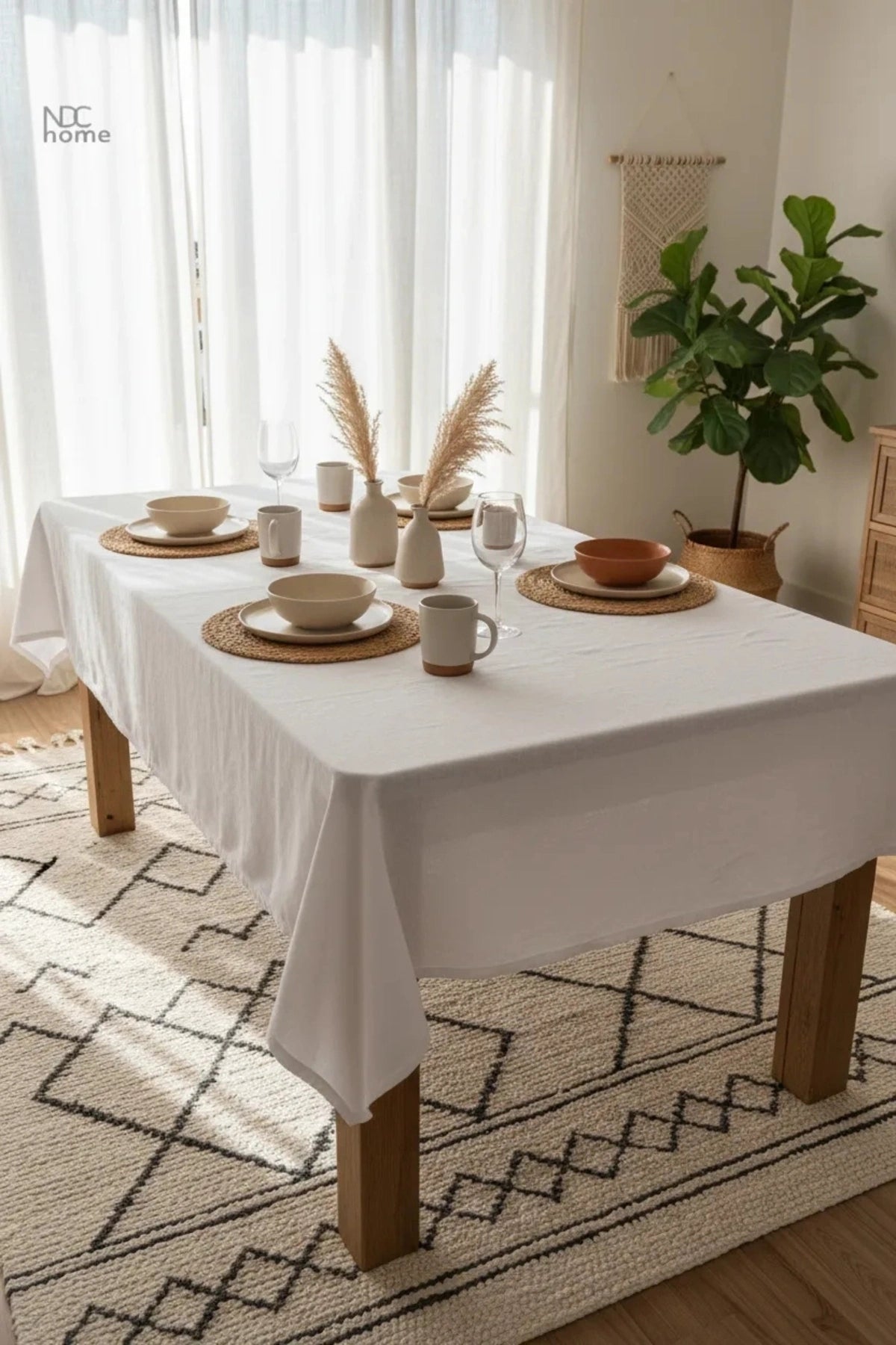 NDC HOME Premium Keten Beyaz (DÜZ) Masa Örtüsü