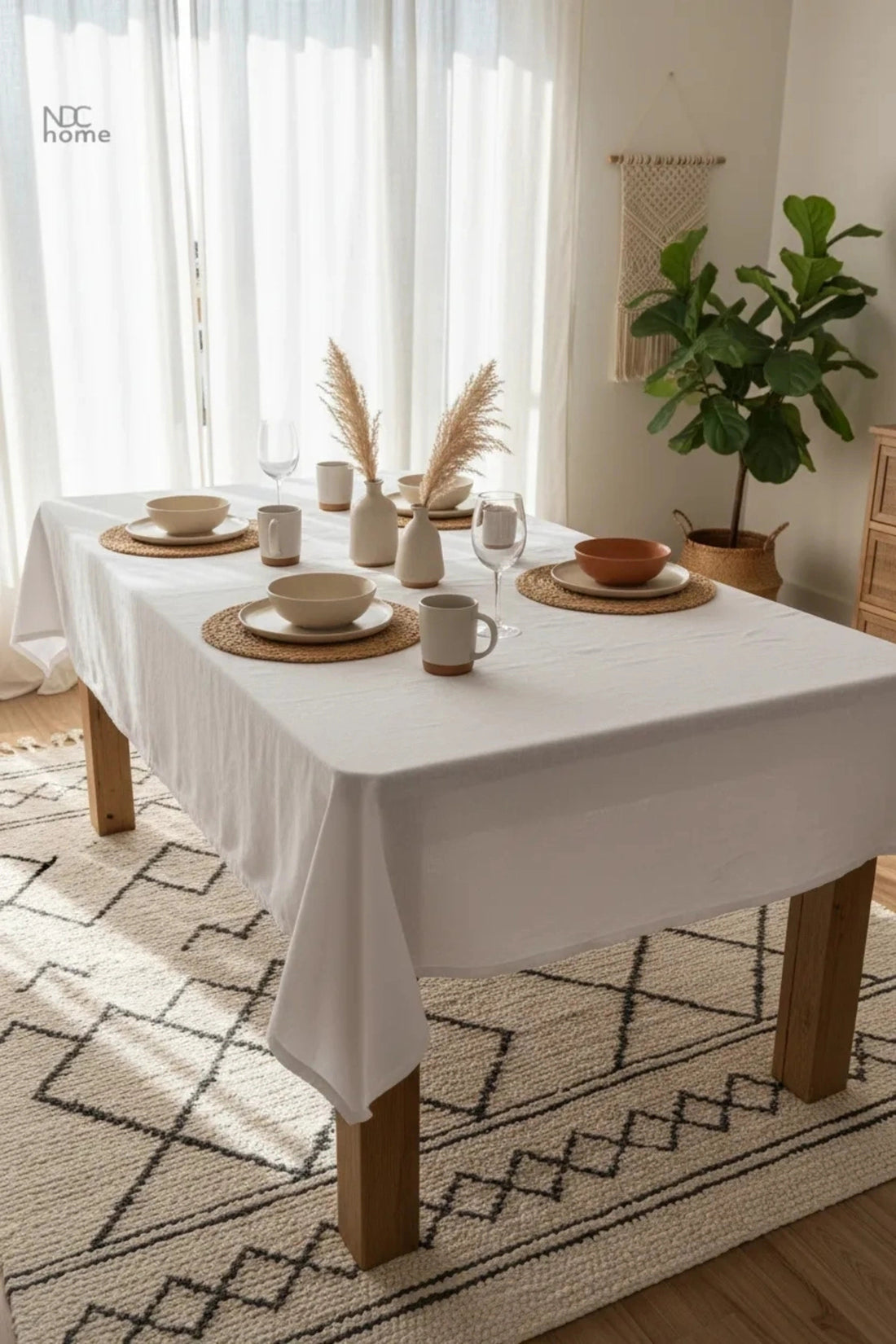 NDC HOME Premium Keten Beyaz (DÜZ) Masa Örtüsü