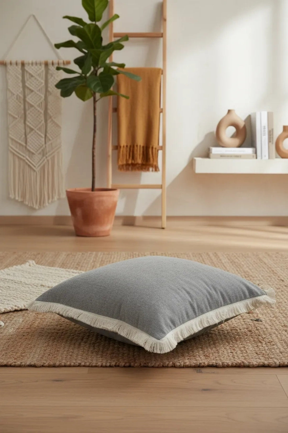 NDC HOME Gri Püsküllü Kırlent 2 Adet Kırlent Kılıfı(43 X 43)