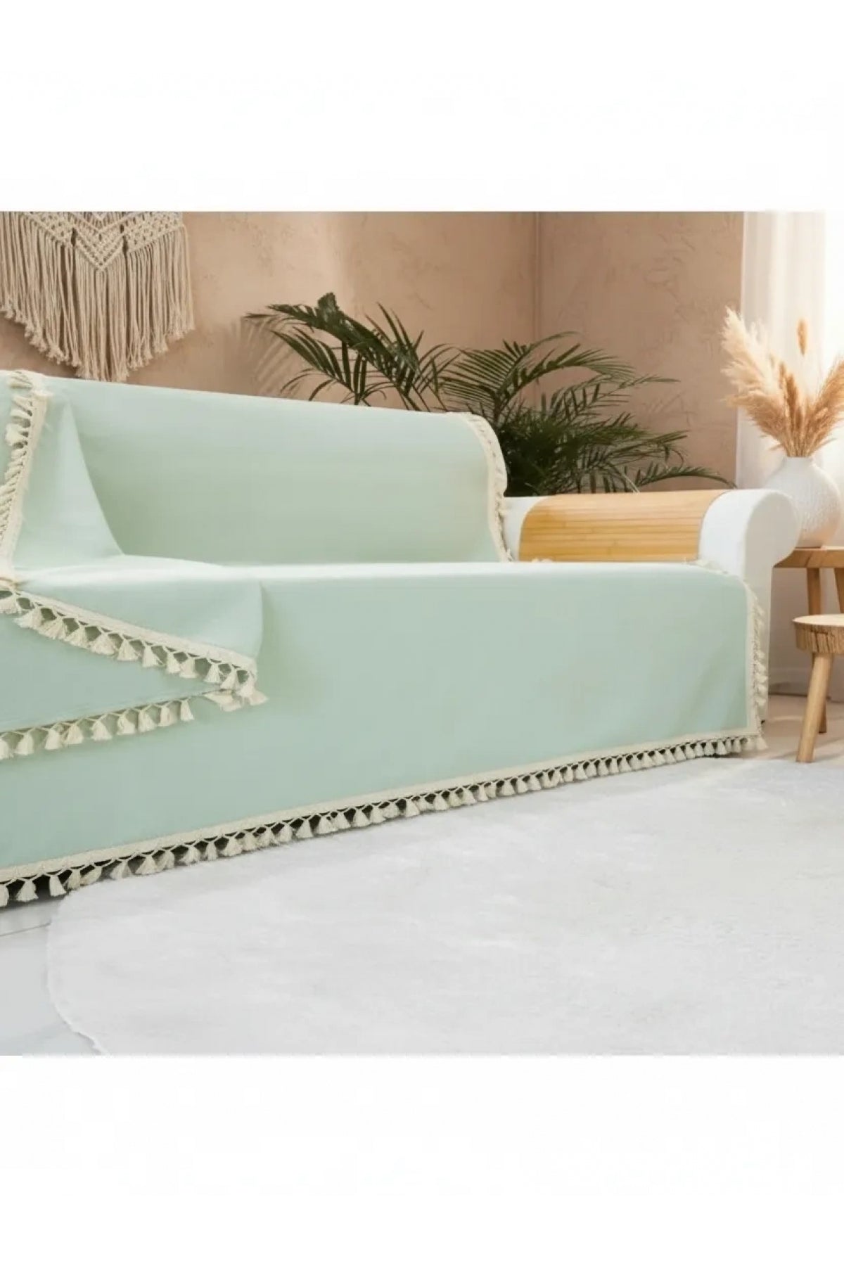 NDC HOME Premium Keten Adaçayı Ponponlu  Koltuk Örtüsü (170 x 220)