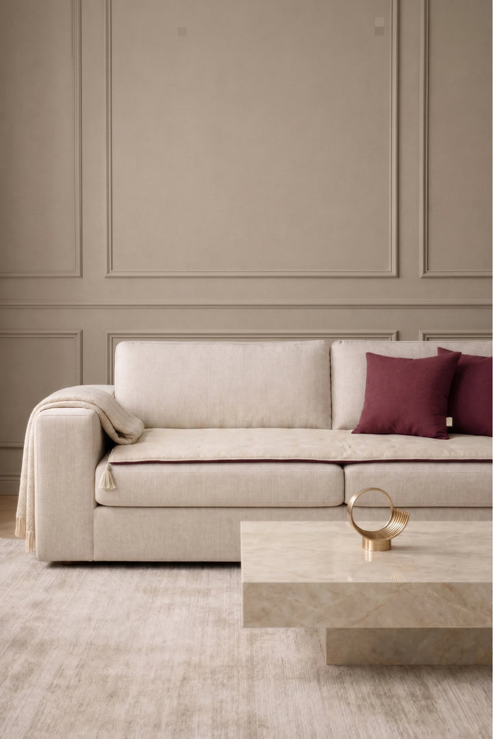 NDC HOME Luxury Çift Taraflı Keten Koltuk Pedi / Şiltesi [Kırlentli] - Bordo-Krem