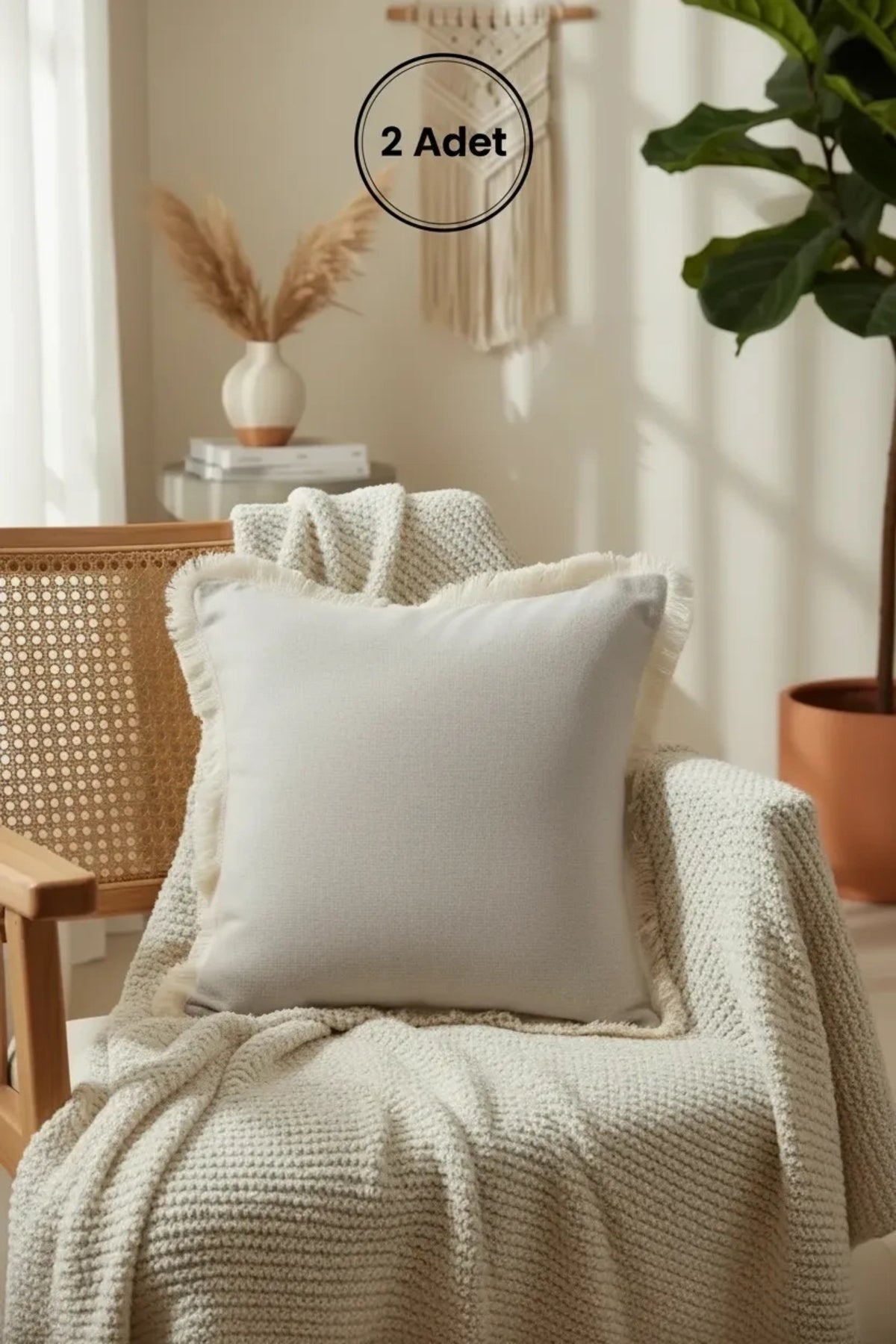 NDC HOME Bej Püsküllü Kırlent 2 Adet Kırlent Kılıfı(43 X 43)