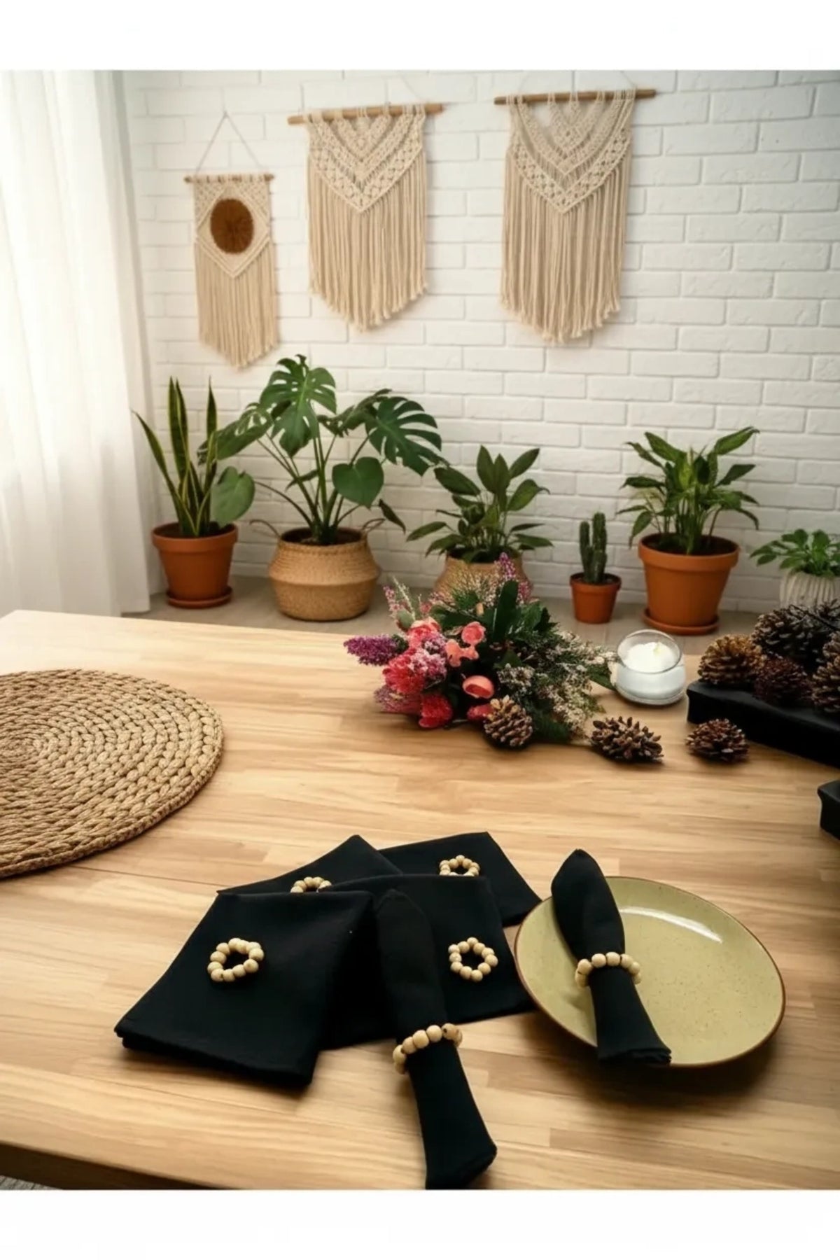 NDC HOME Premium Keten Siyah 6LI (TOKA HEDİYELİ ) Peçete Takımı