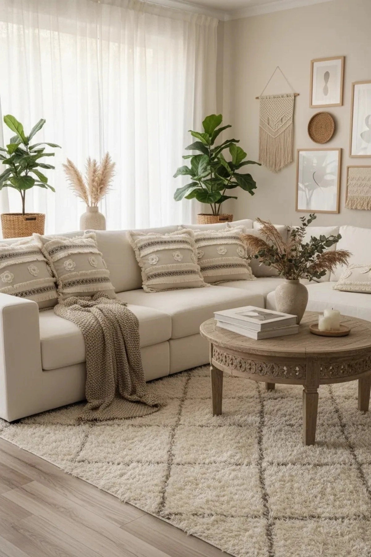 NDC HOME Kalın Dantel Püsküllü ve Motifli Keten Krem Kırlent Kırlent Kılıfı (43 x 43)