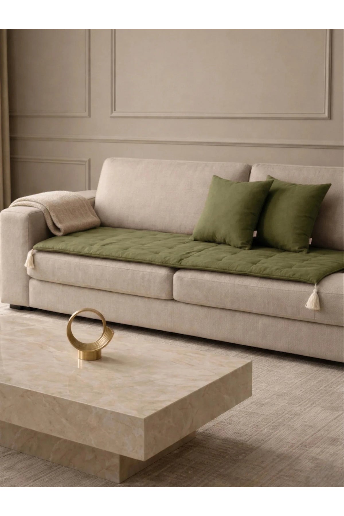 NDC HOME Luxury Keten Koltuk Pedi / Şiltesi [Kırlentli] - Haki