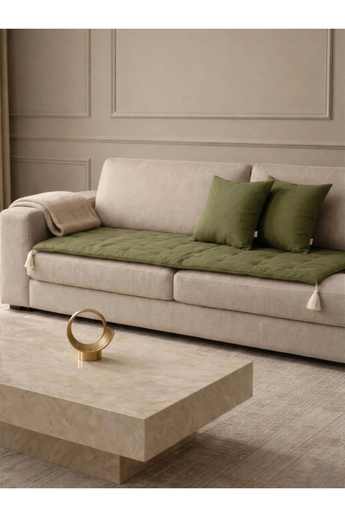 NDC HOME Luxury Keten Koltuk Pedi / Şiltesi [Kırlentli] - Haki