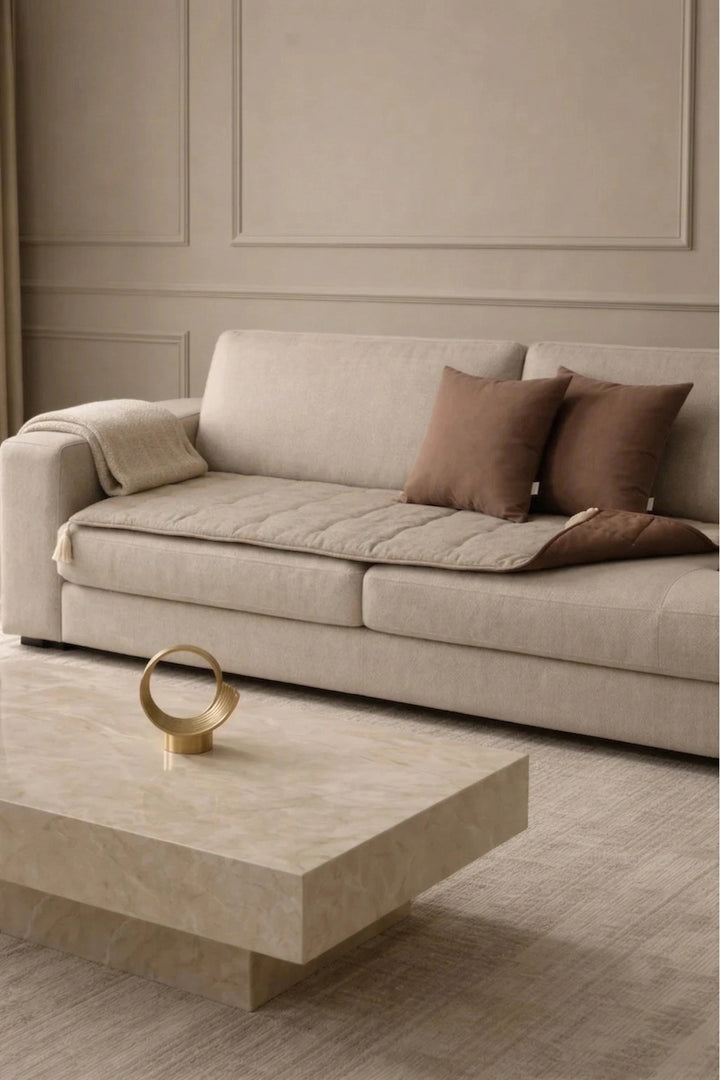 NDC HOME Luxury Çift Taraflı Keten Koltuk Pedi / Şiltesi [Kırlentli] - Kahverengi-Bej