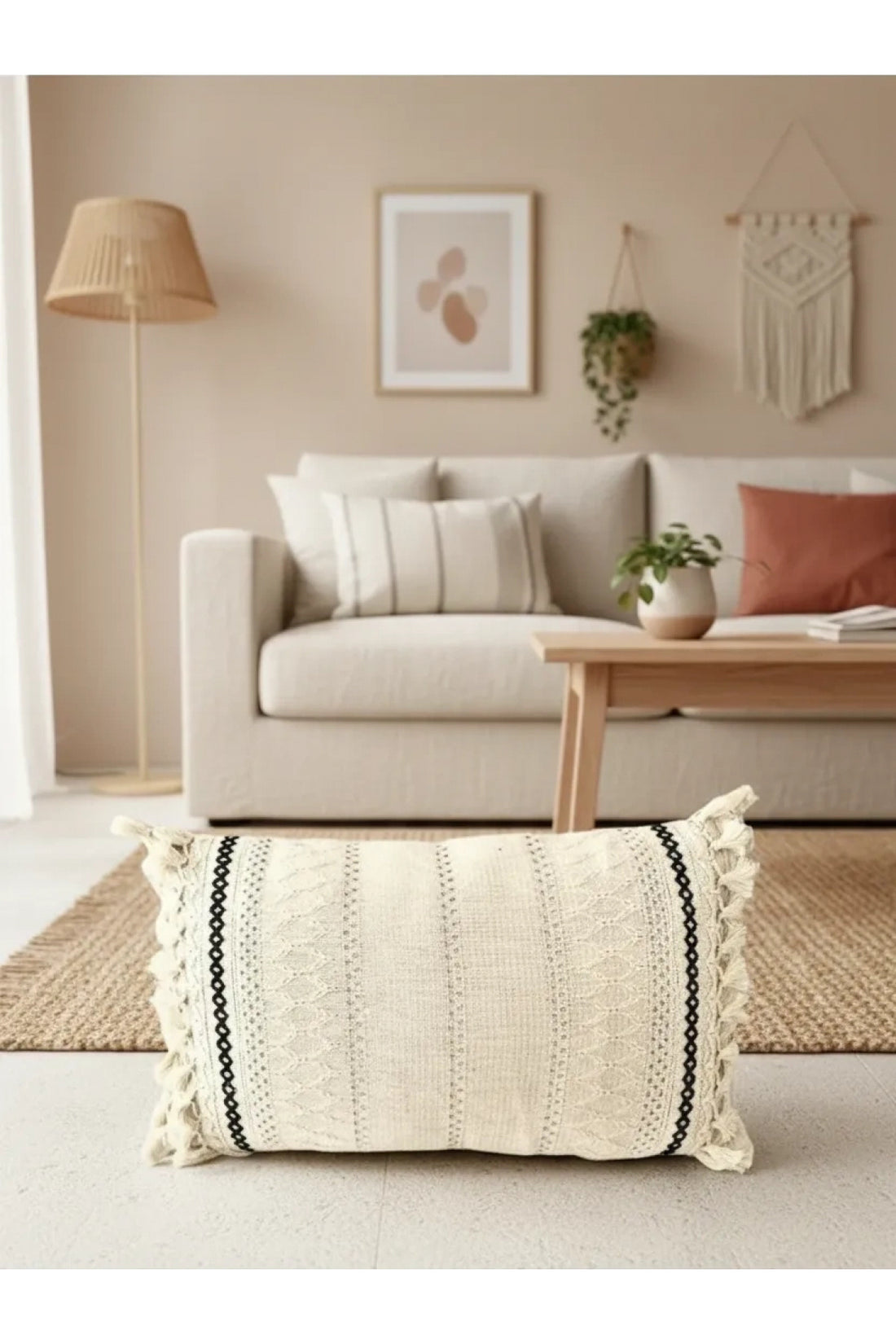 Özel Tasarım Runner Dantelli Keten Krem Kırlent Kılıfı 35x55