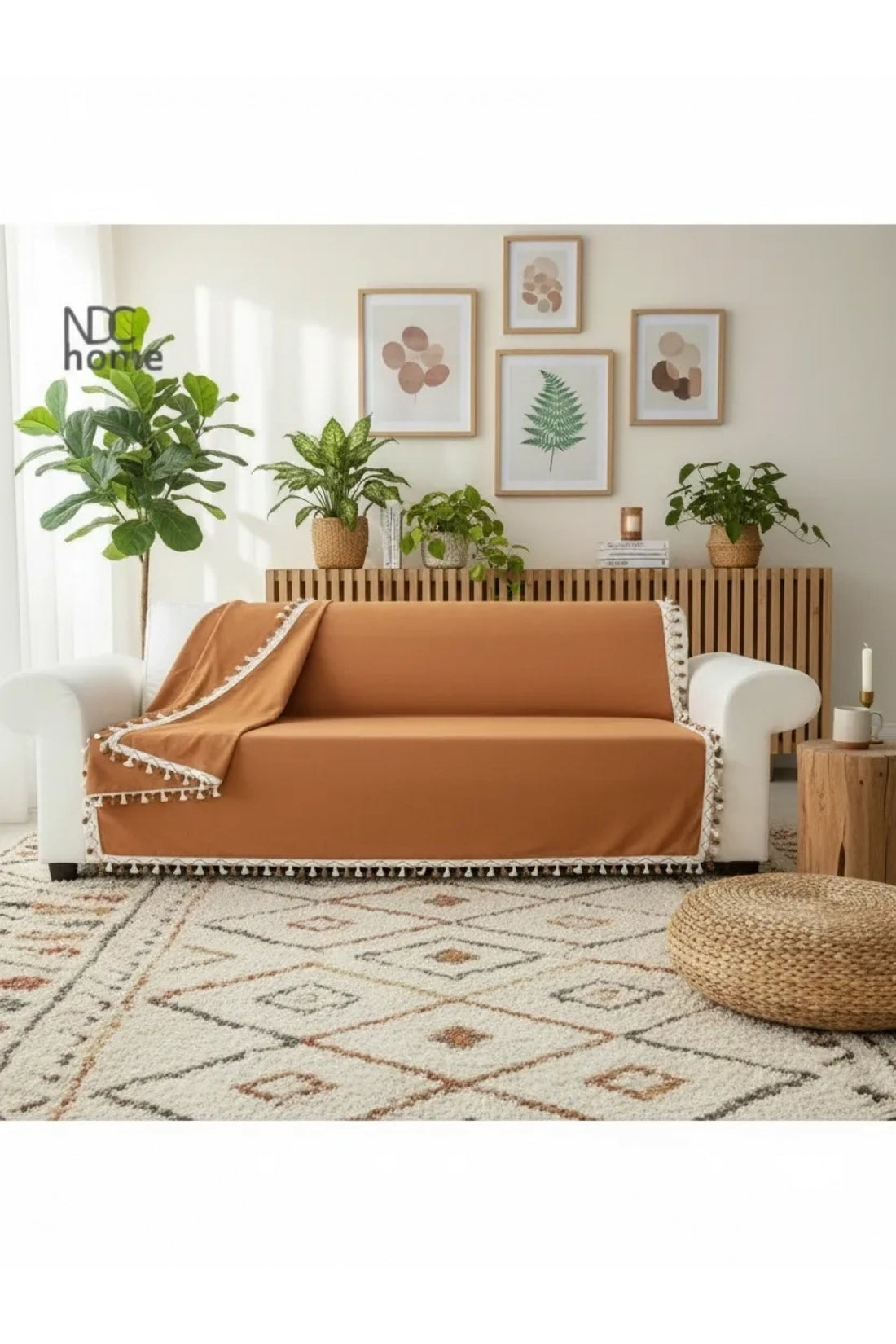 NDC HOME Premium Keten Tarçın [ TARÇIN] Ponponlu Koltuk Örtüsü (170 x 220