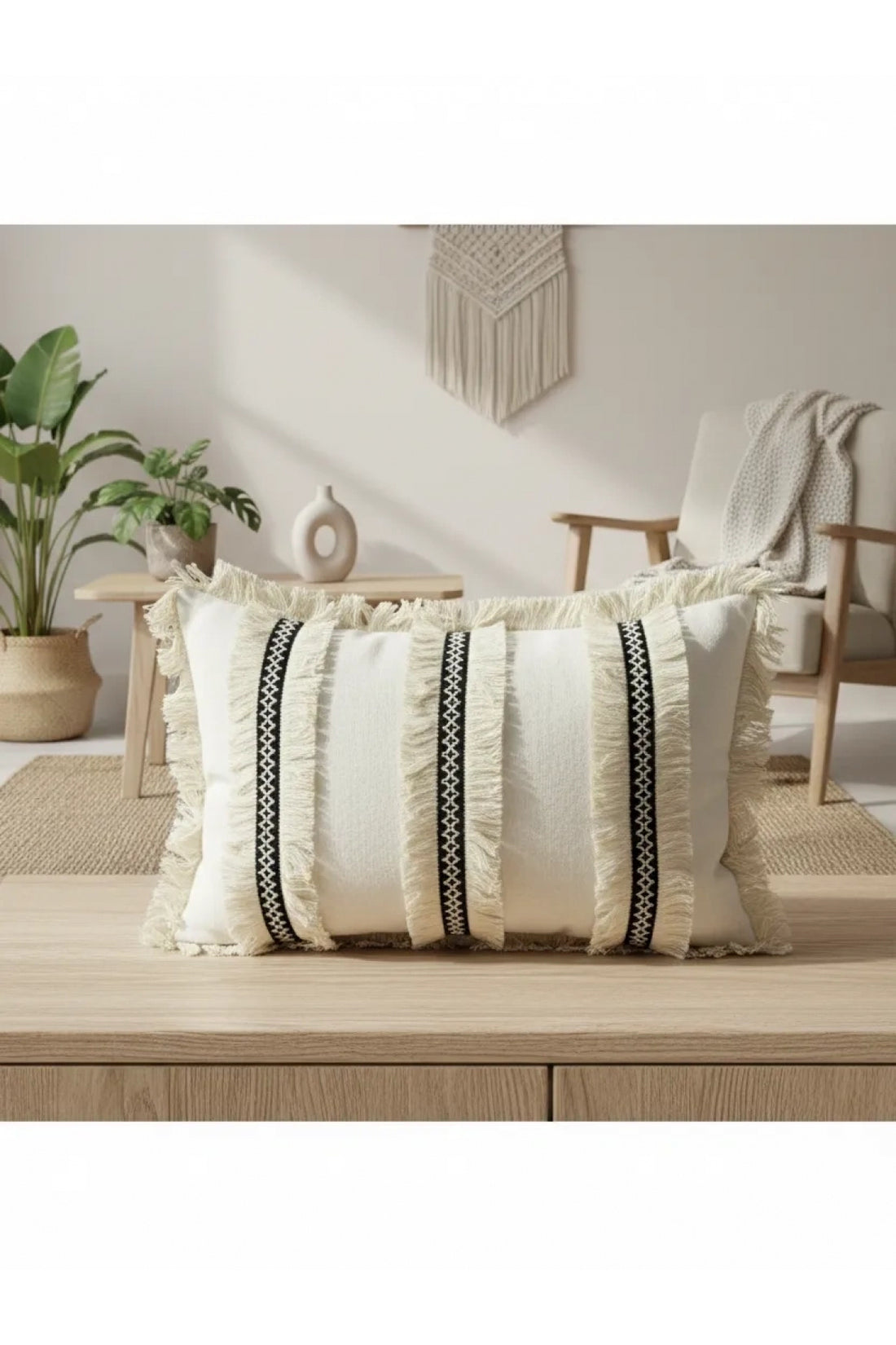 NDC HOME Keten Krem Üç Püsküllü Kırlent 2 Adet Kırlent Kılıfı (35 x 55)