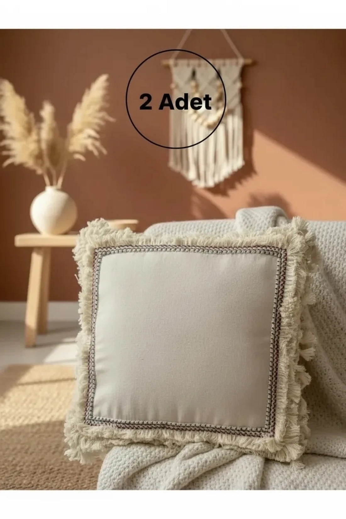 NDC HOME Dört Kenar Püsküllü Keten Krem Kırlent Kırlent Kılıfı43x43][