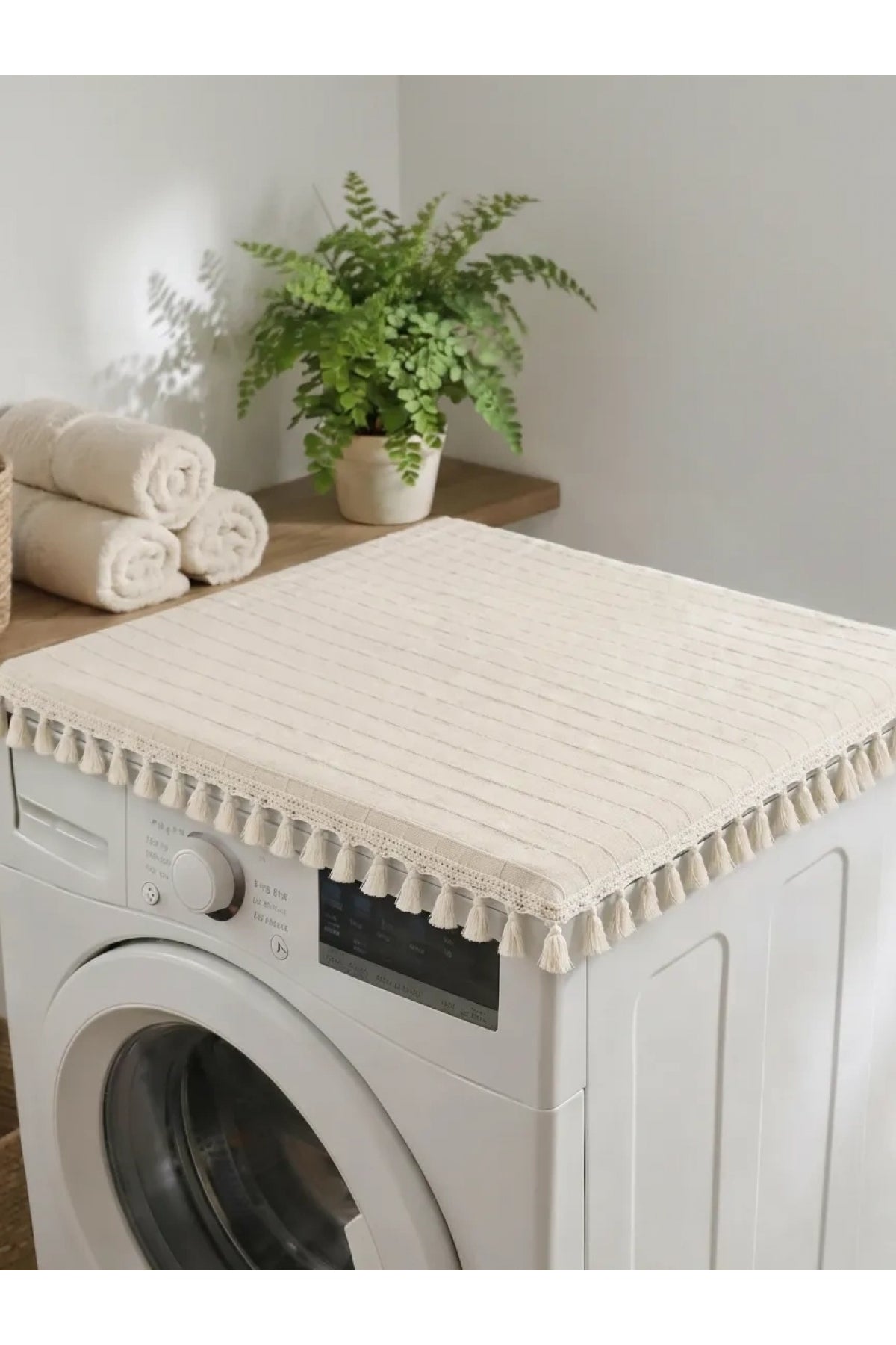 NDC HOME Ham Ponponlu Monica Çamaşır Makinesi Örtüsü - Çeyizlik Dekoratif Banyo Makine Kılıfı