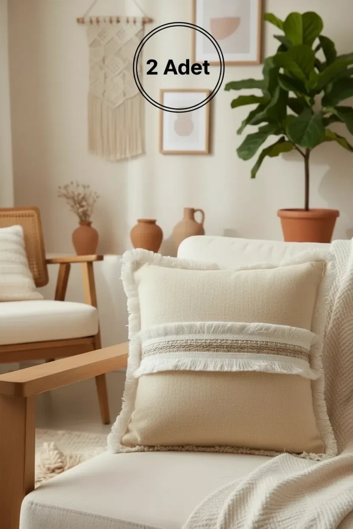 NDC HOME Sarı Keten Jüt Dantelli Kırlent Kırlent Kılıfı