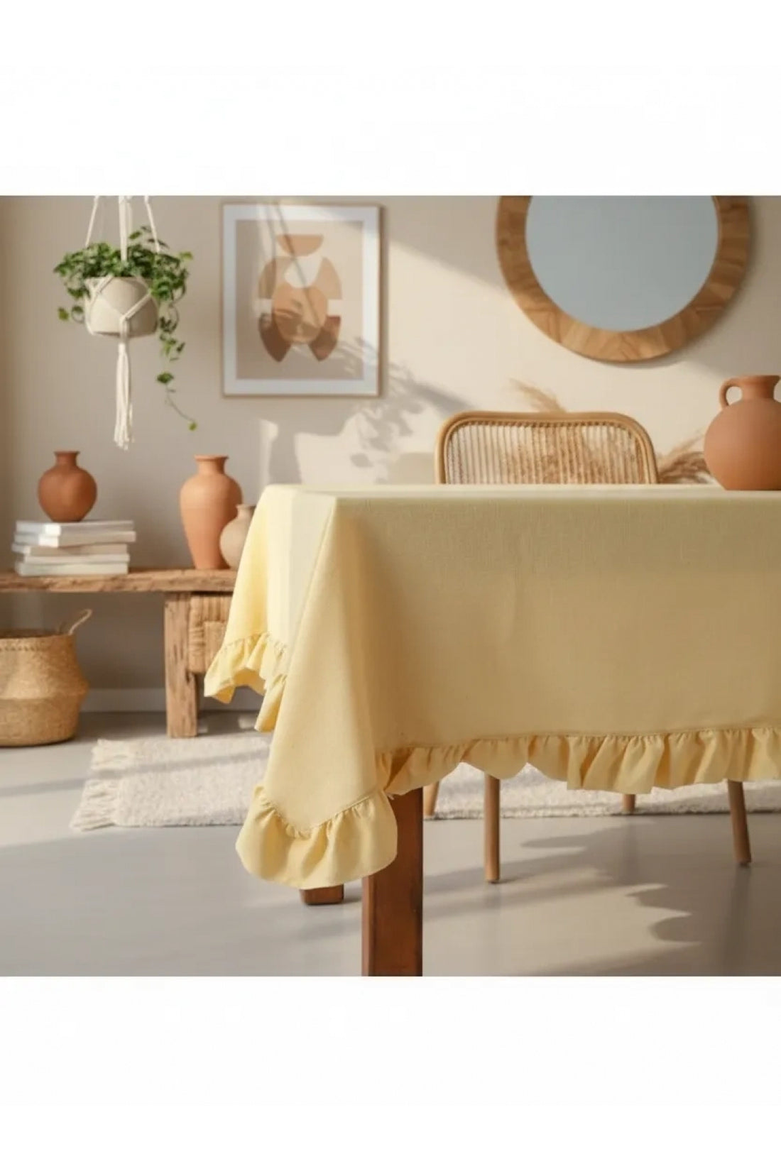 NDC HOME Sarı Keten FIRFIRLI Masa Örtüsü